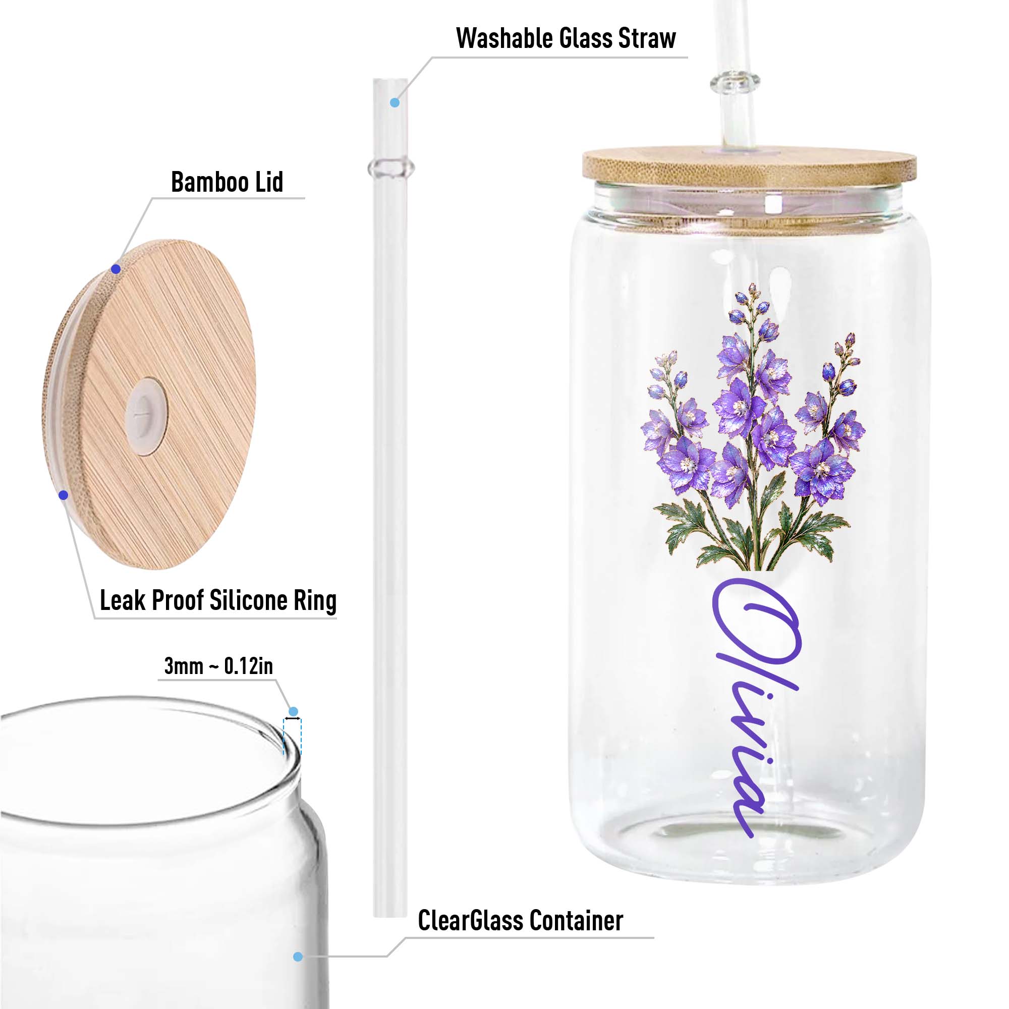 Personalized Birth Flower Gift Son Her Daughter Friend - Personalized Glass Cup