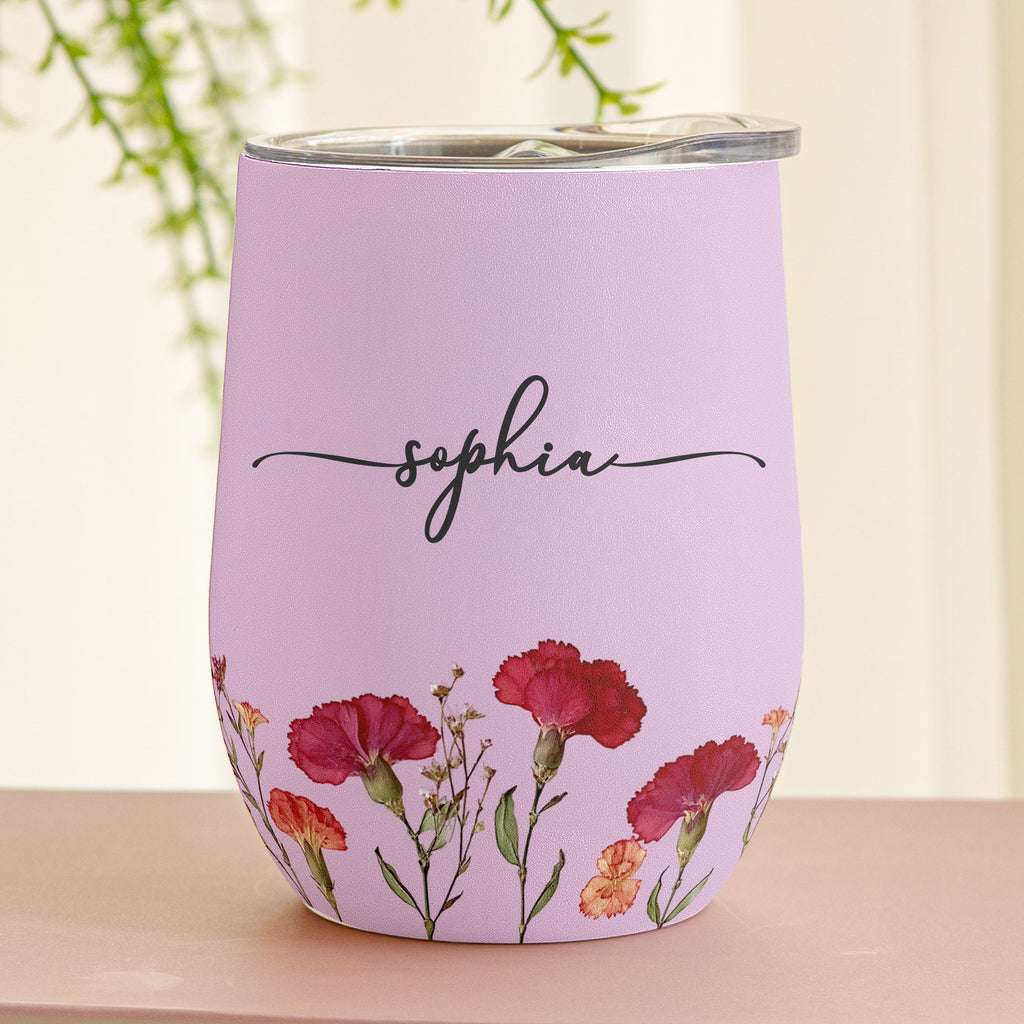 Personalized Birth Flower Gift Son Her Daughter Friend - Personalized Wine Tumbler