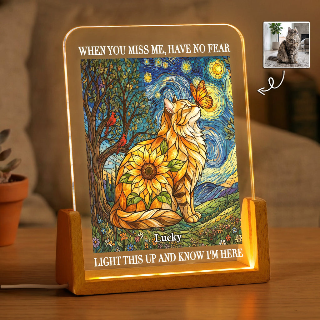 Pet Memorial Stained Glass Sunflower - Personalized Night Light