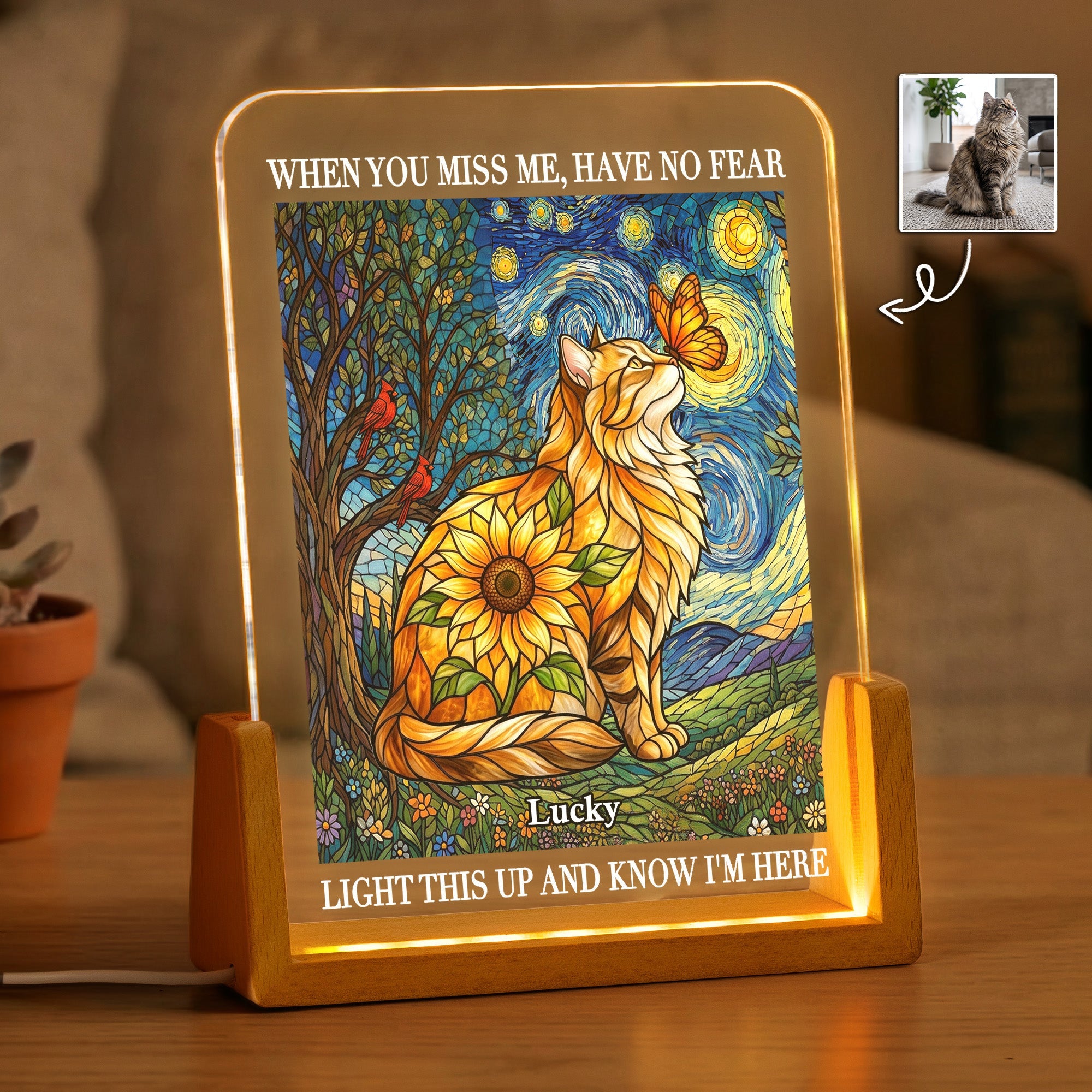 Pet Memorial Stained Glass Sunflower - Personalized Night Light