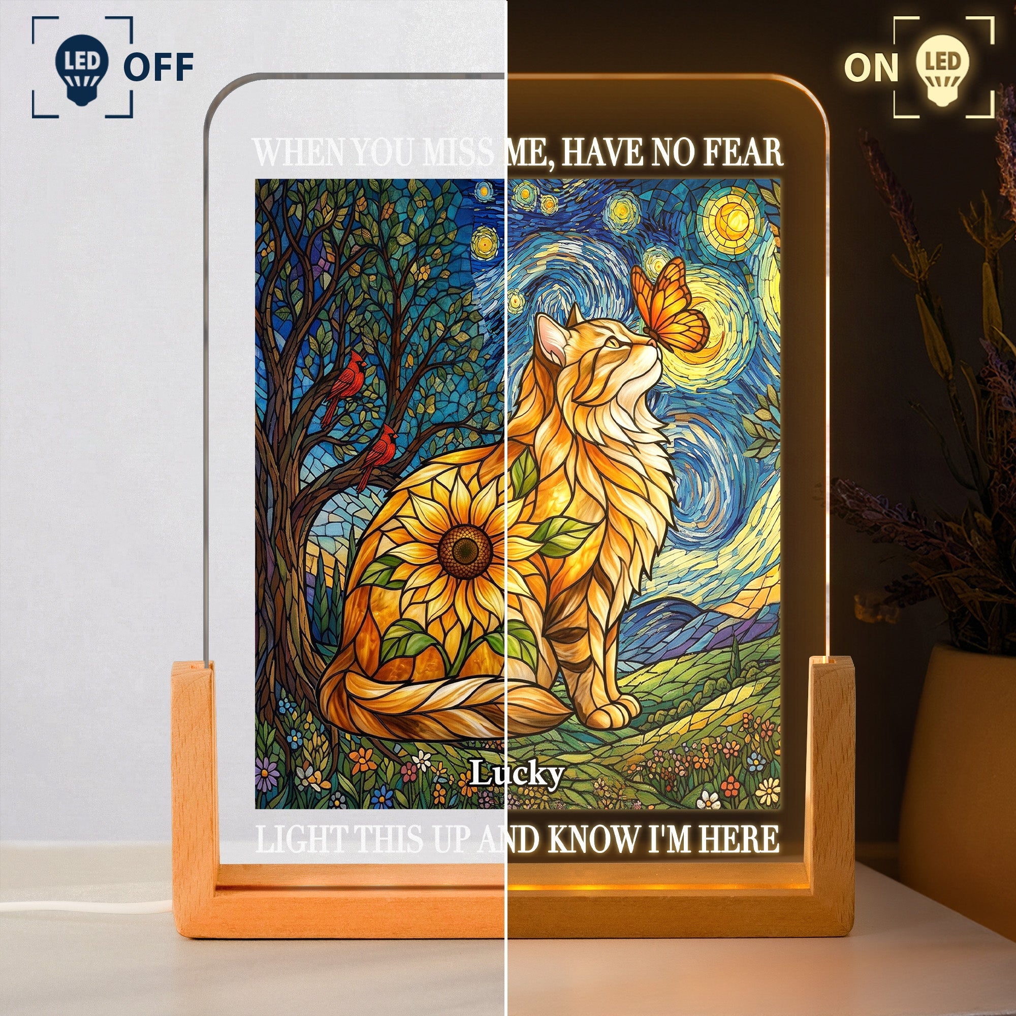 Pet Memorial Stained Glass Sunflower - Personalized Night Light