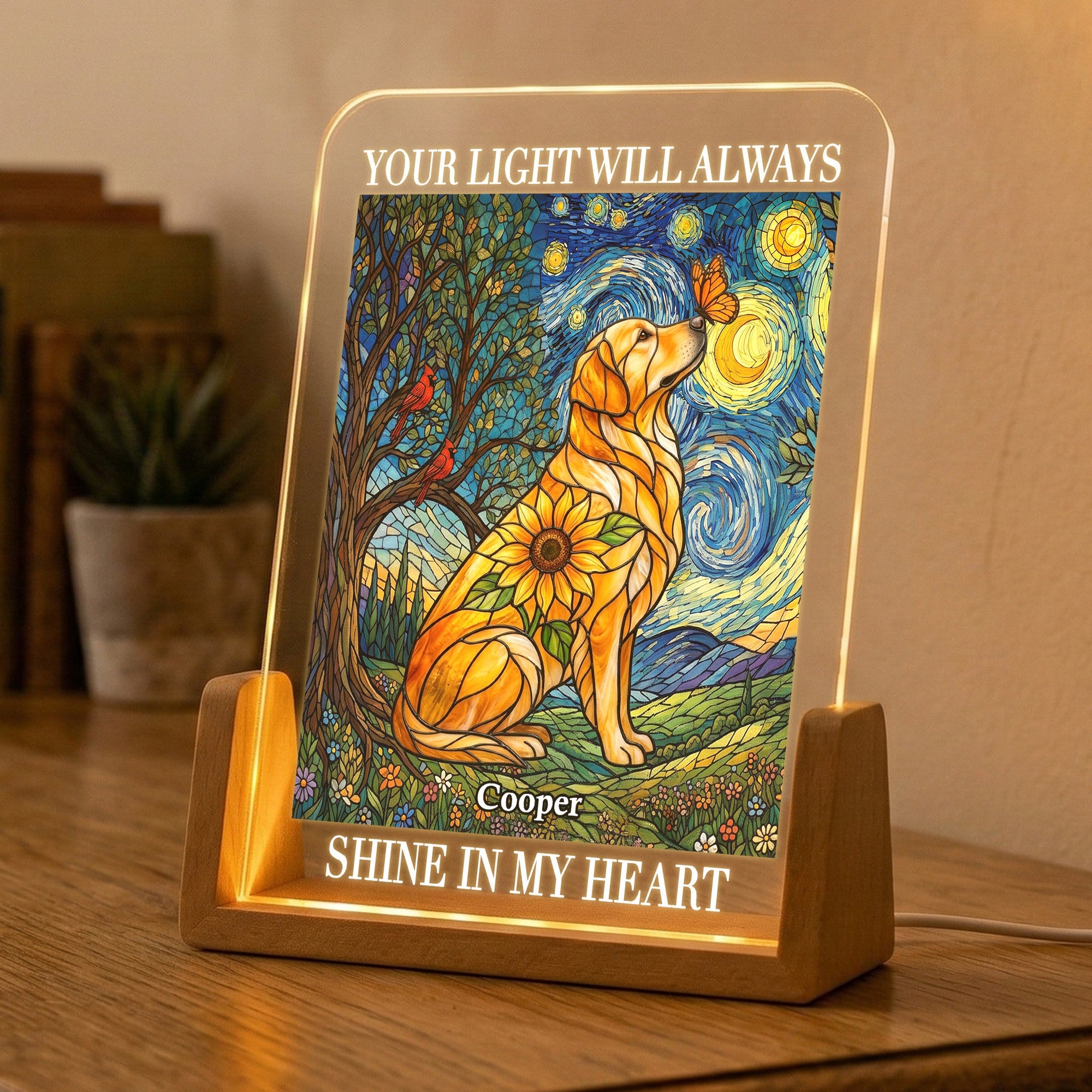 Pet Memorial Stained Glass Sunflower - Personalized Night Light