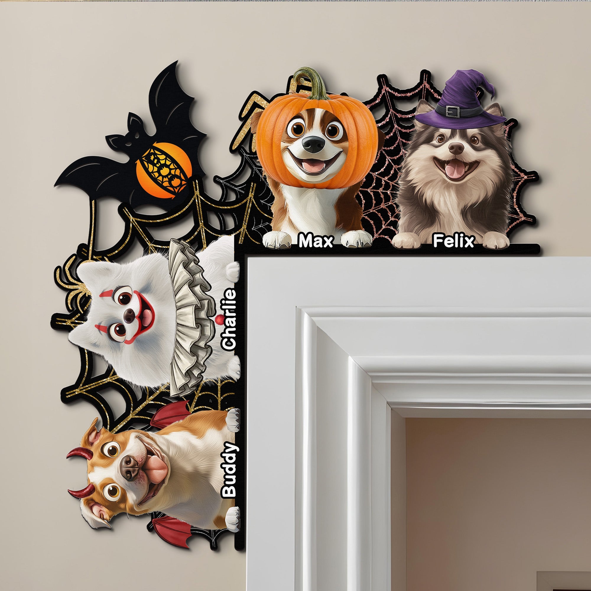 Pet Peeking Halloween Decor Door Corner Woodsign - Personalized Door Corner Decor