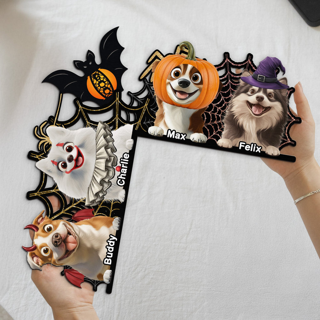 Pet Peeking Halloween Decor Door Corner Woodsign - Personalized Door Corner Decor