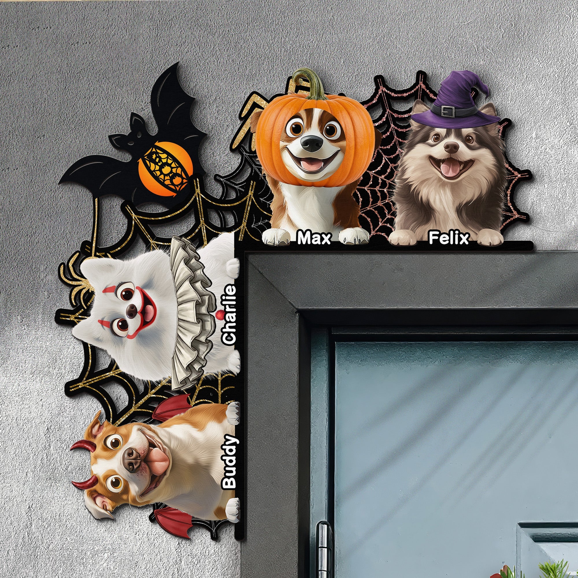 Pet Peeking Halloween Decor Door Corner Woodsign - Personalized Door Corner Decor