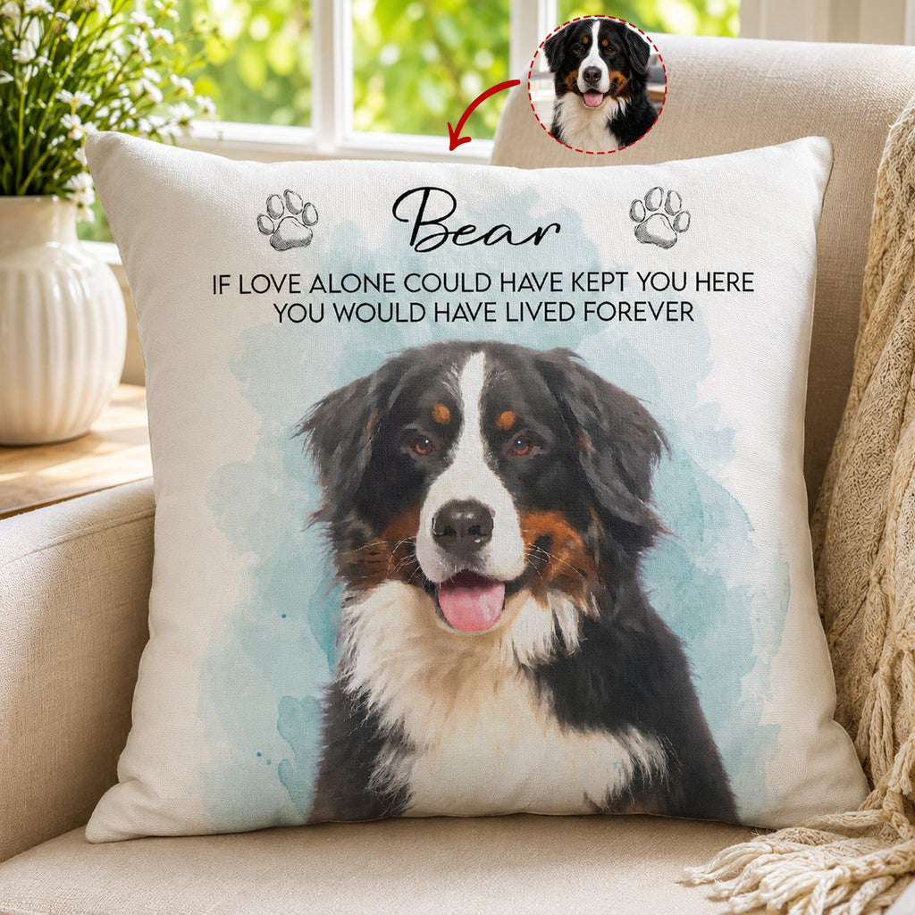 Pet Memorial Keepsake Custom Pet Portrait Watercolor Art - Personalized Pillow