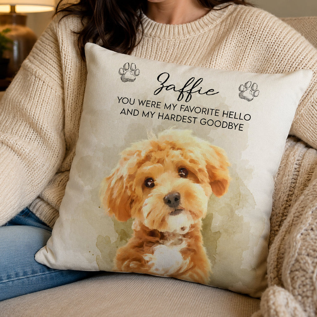 Pet Memorial Keepsake Custom Pet Portrait Watercolor Art - Personalized Pillow