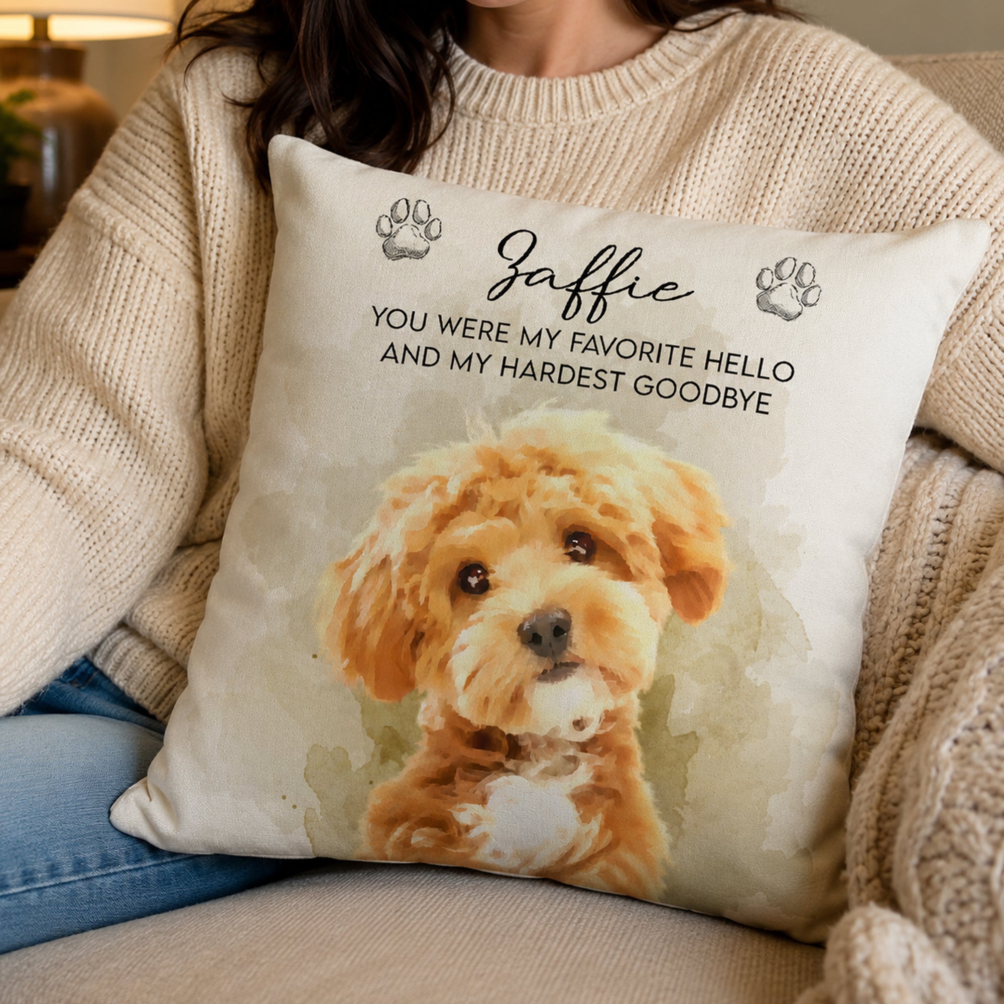Pet Memorial Keepsake Custom Pet Portrait Watercolor Art - Personalized Pillow