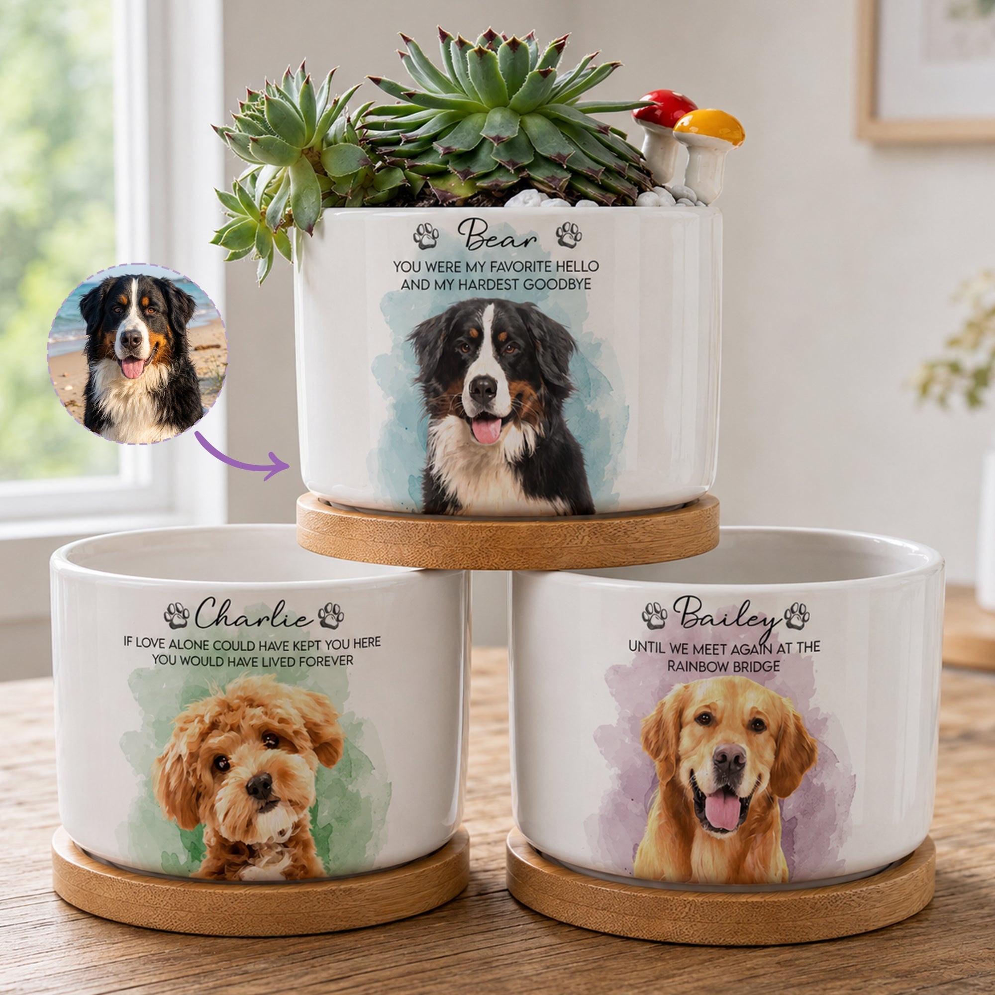 Pet Watercolor Ceramic Planter, Loss Of Pet Gift - Personalized Plant Pot