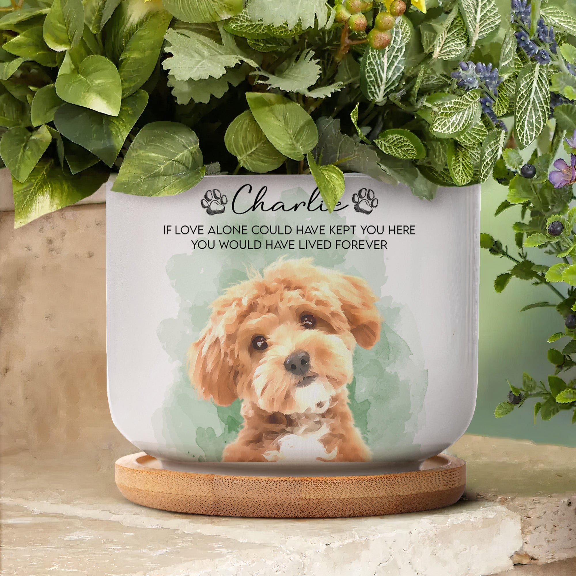 Pet Watercolor Ceramic Planter, Loss Of Pet Gift - Personalized Plant Pot