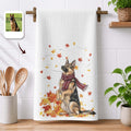Pet With Fall Leaves Art Fall Decor - Personalized Kitchen Towel