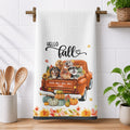 Pet With Pumpkin Truck Art Fall Decor - Personalized Kitchen Towel