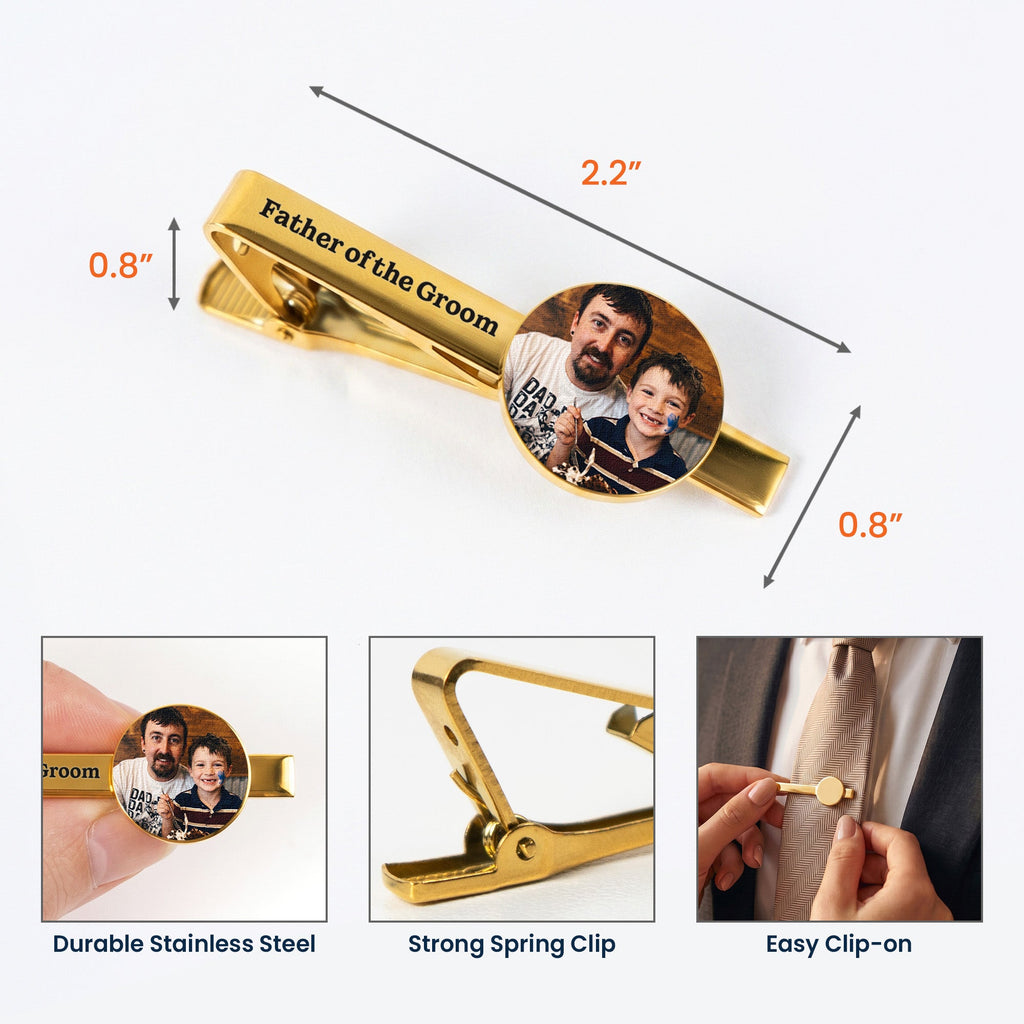 Photo Tie Clip Wedding Gift For Dad, Husband, Groom, Groomsman - Personalized Tie Clip