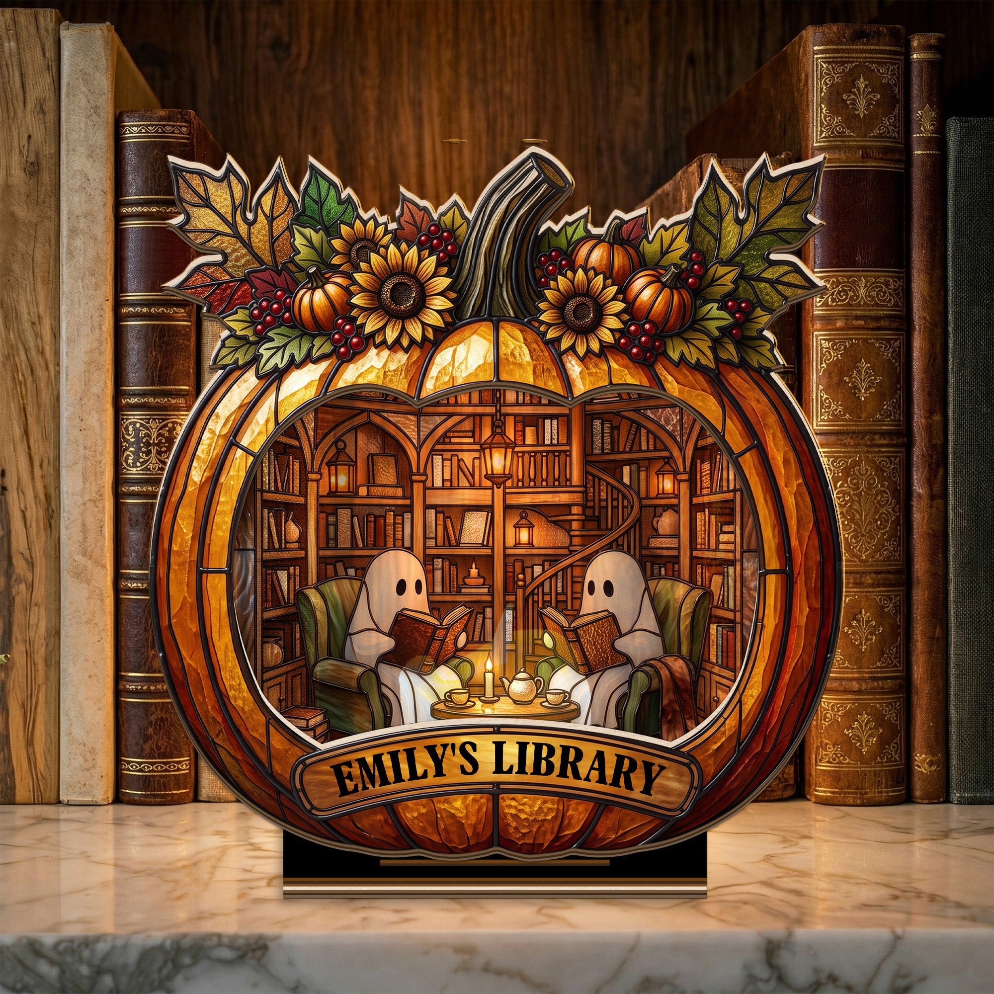 Pumpkin Library, Halloween Gift - Personalized Wooden Plaque
