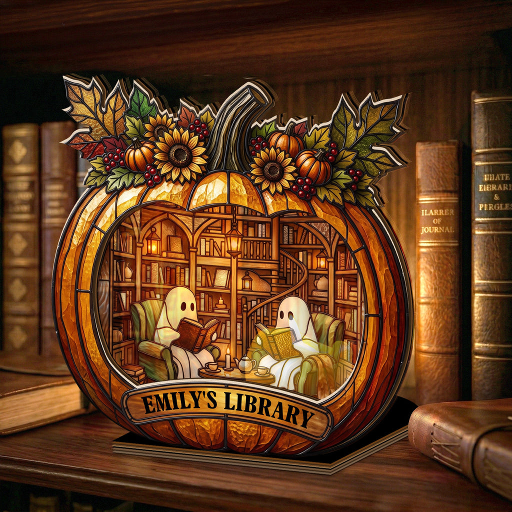 Pumpkin Library, Halloween Gift - Personalized Wooden Plaque