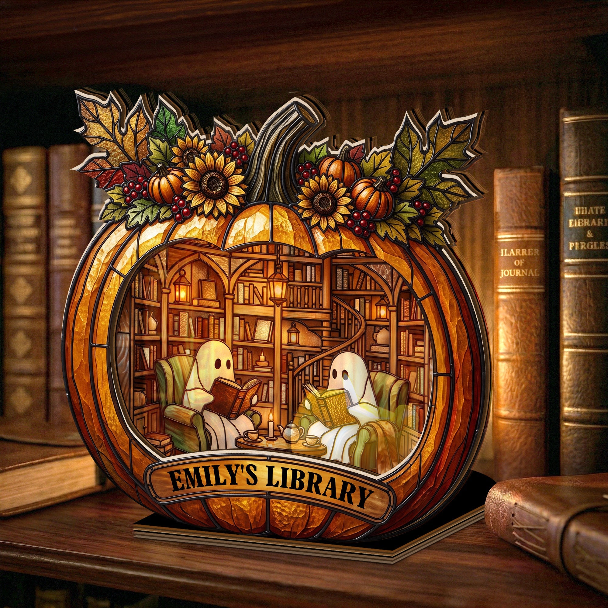 Pumpkin Library, Halloween Gift - Personalized Wooden Plaque