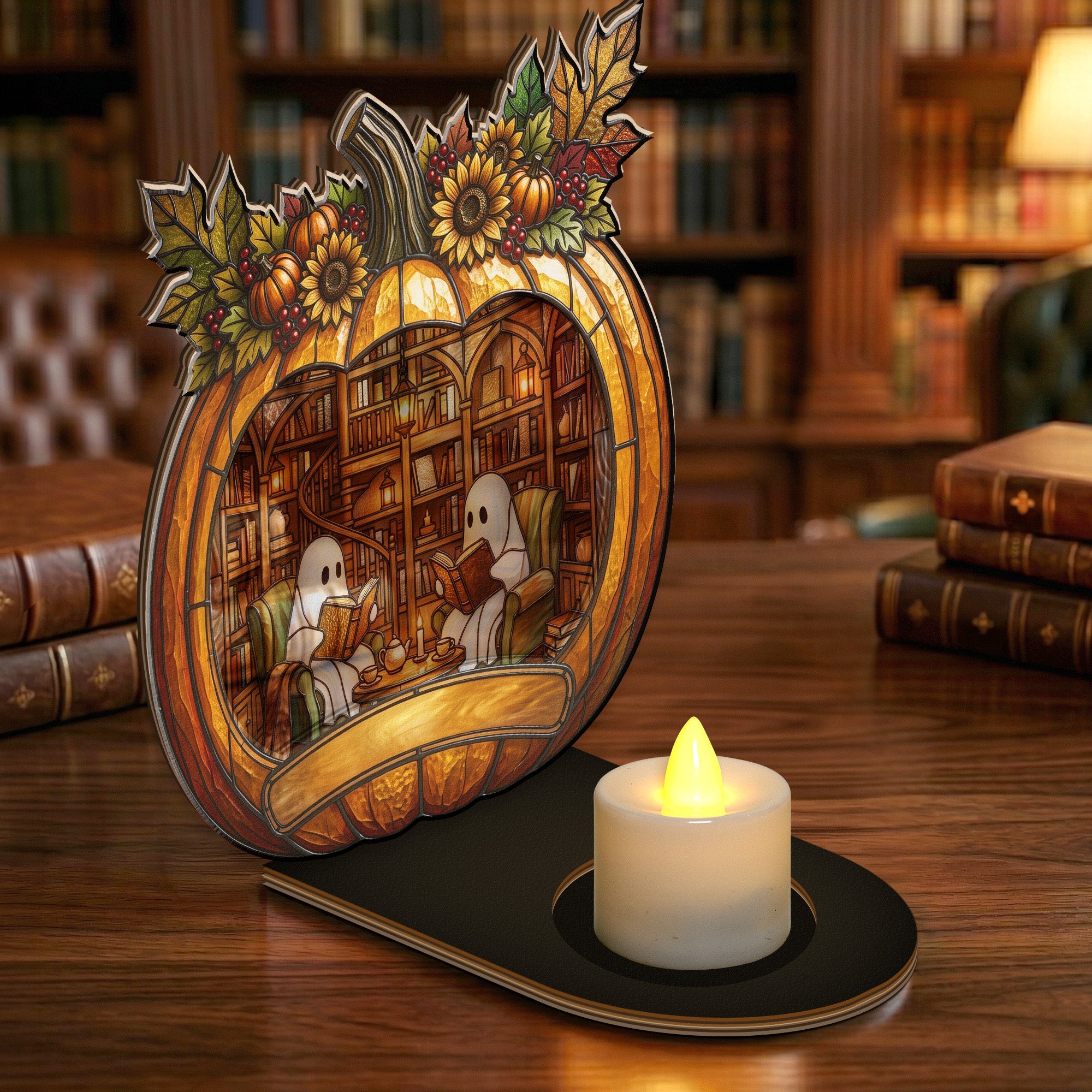 Pumpkin Library, Halloween Gift - Personalized Wooden Plaque