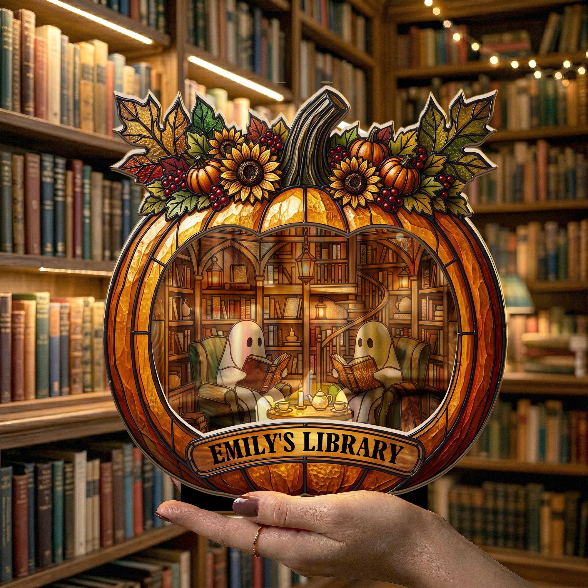 Pumpkin Library, Halloween Gift - Personalized Wooden Plaque