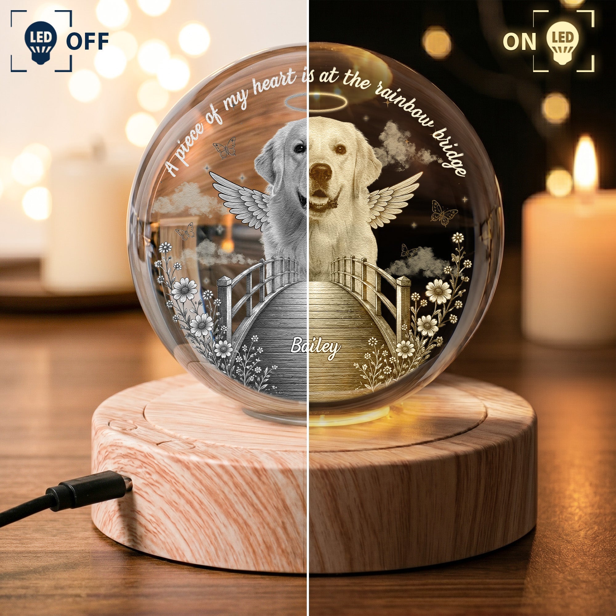 Rainbow Bridge Pet Memorial - Personalized Night Light