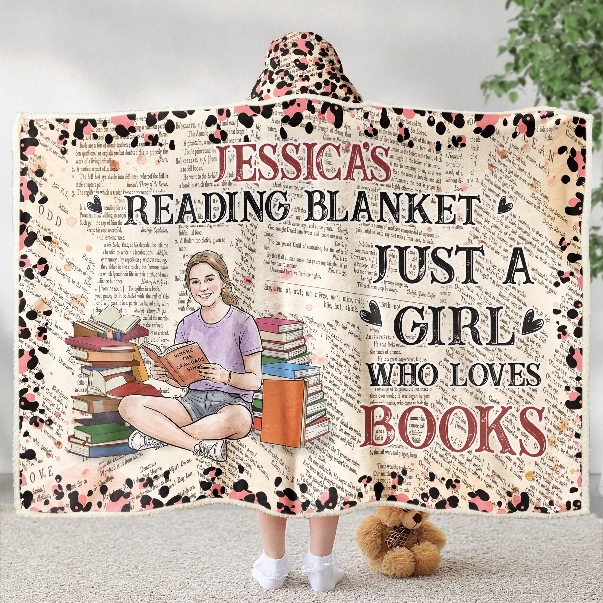 Reading Blanket,Portrait Photo, Watercolor Style - Personalized Blanket