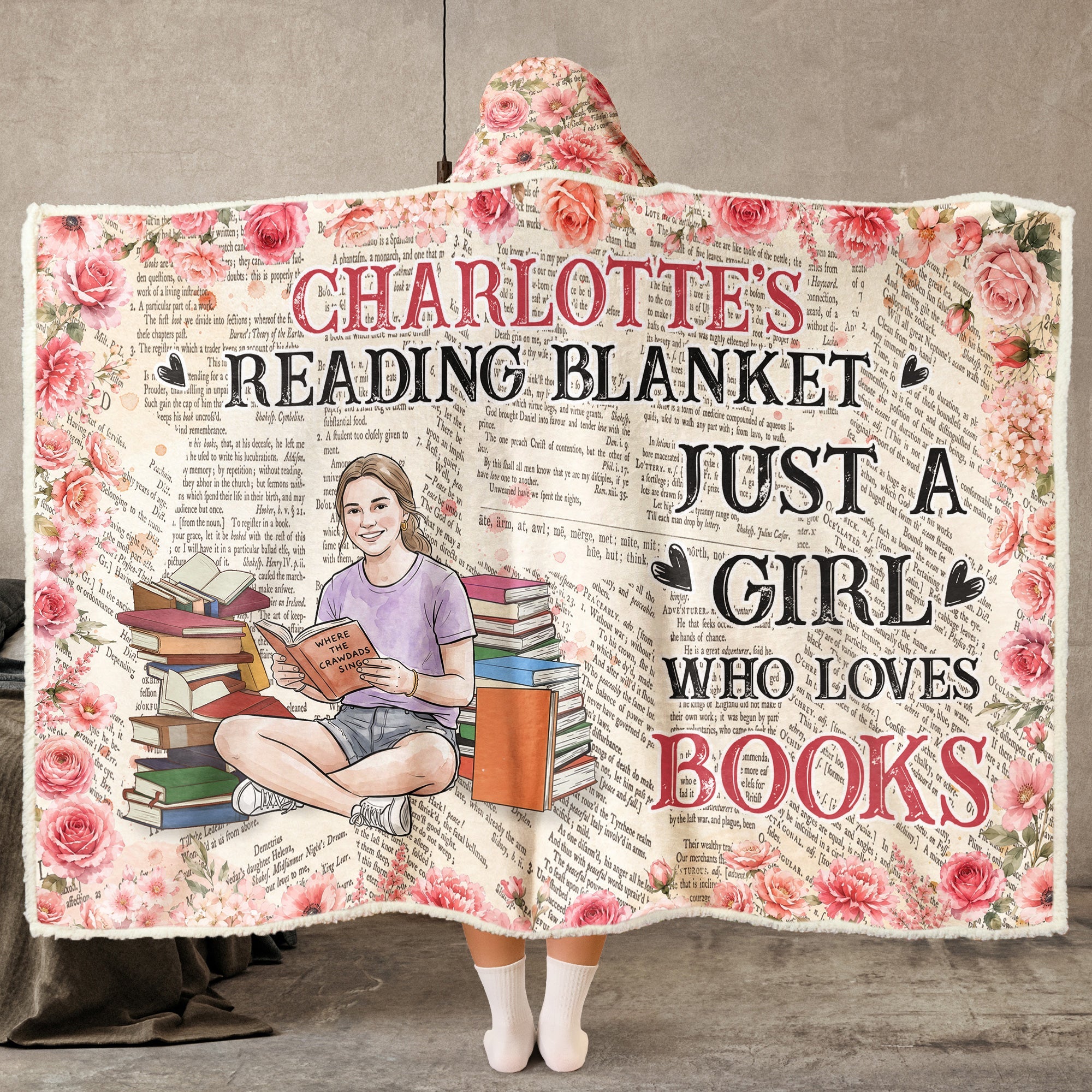 Reading Blanket,Portrait Photo, Watercolor Style - Personalized Blanket