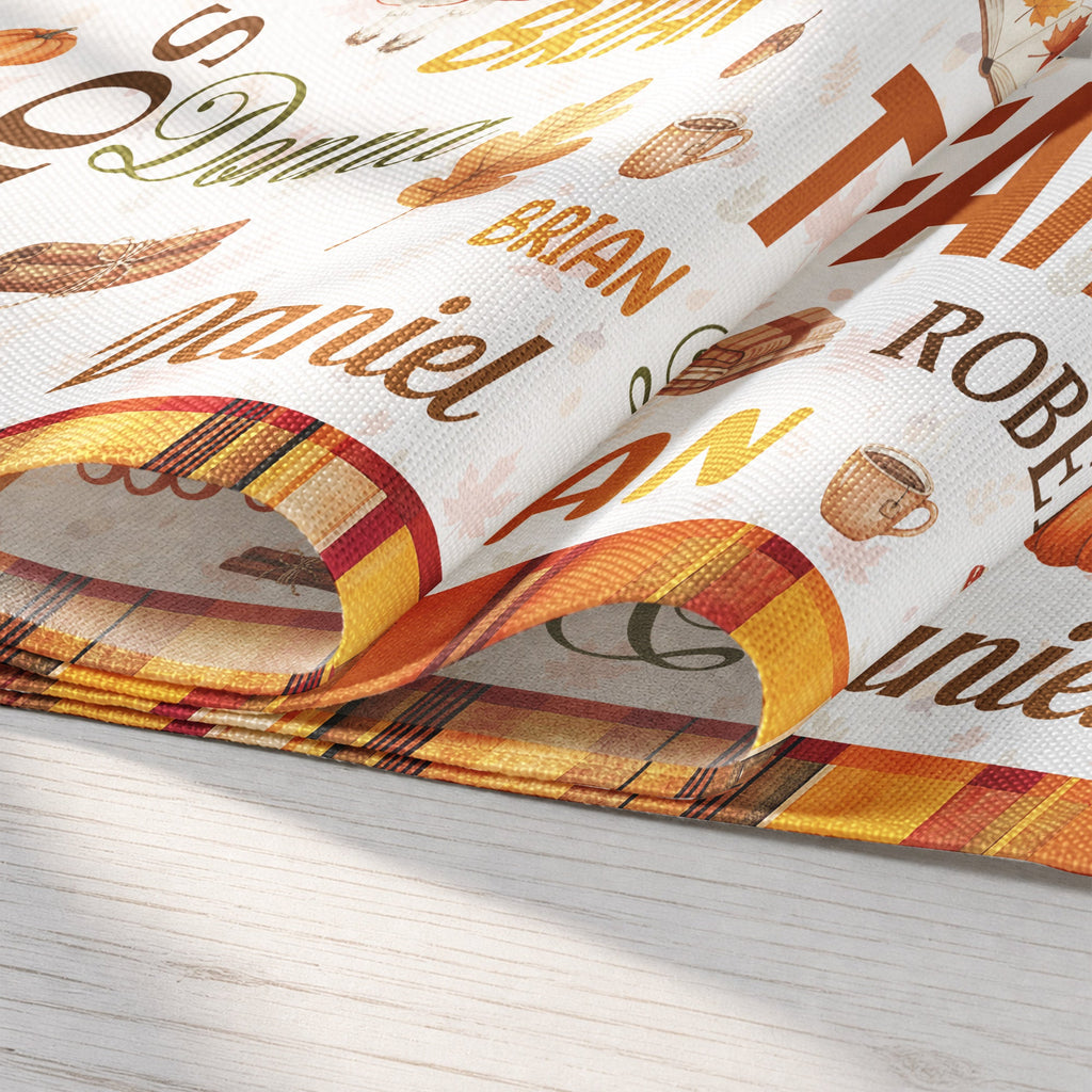Repeating Names Autumn Leaves Pumpkin Pattern Decor - Personalized Table Runner Set
