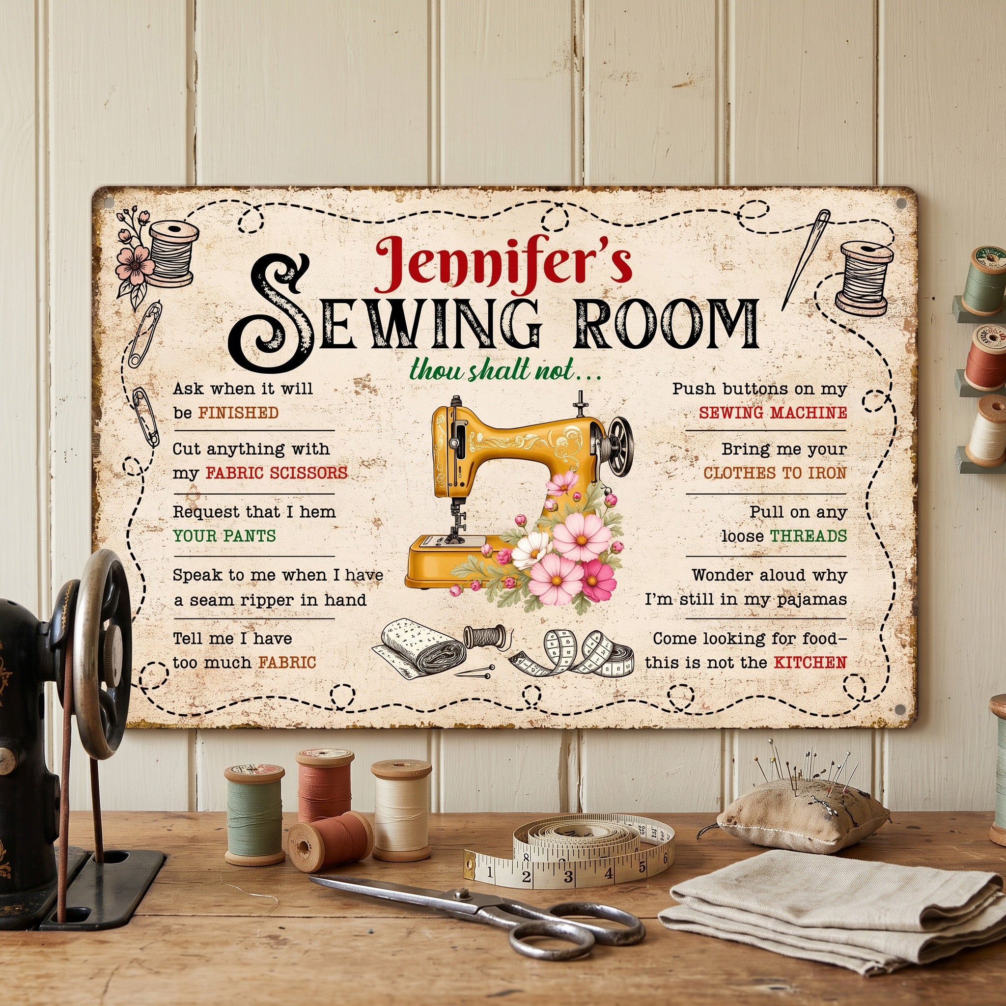 Sewing Room Thou Shalt Not… - Personalized Metal Sign