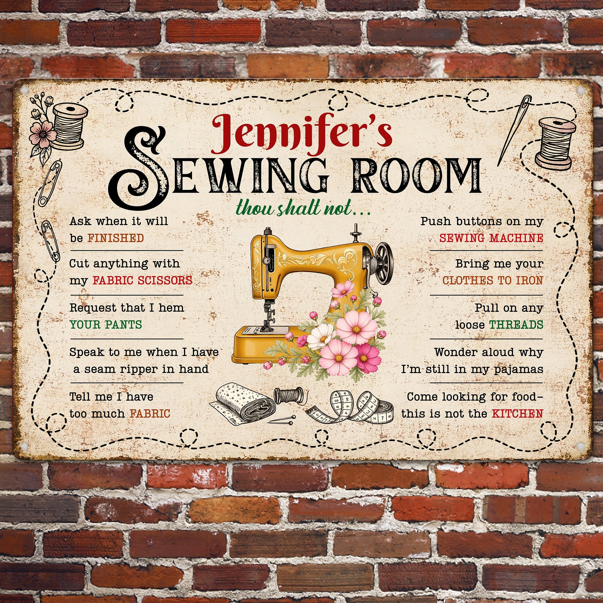 Sewing Room Thou Shalt Not… - Personalized Metal Sign
