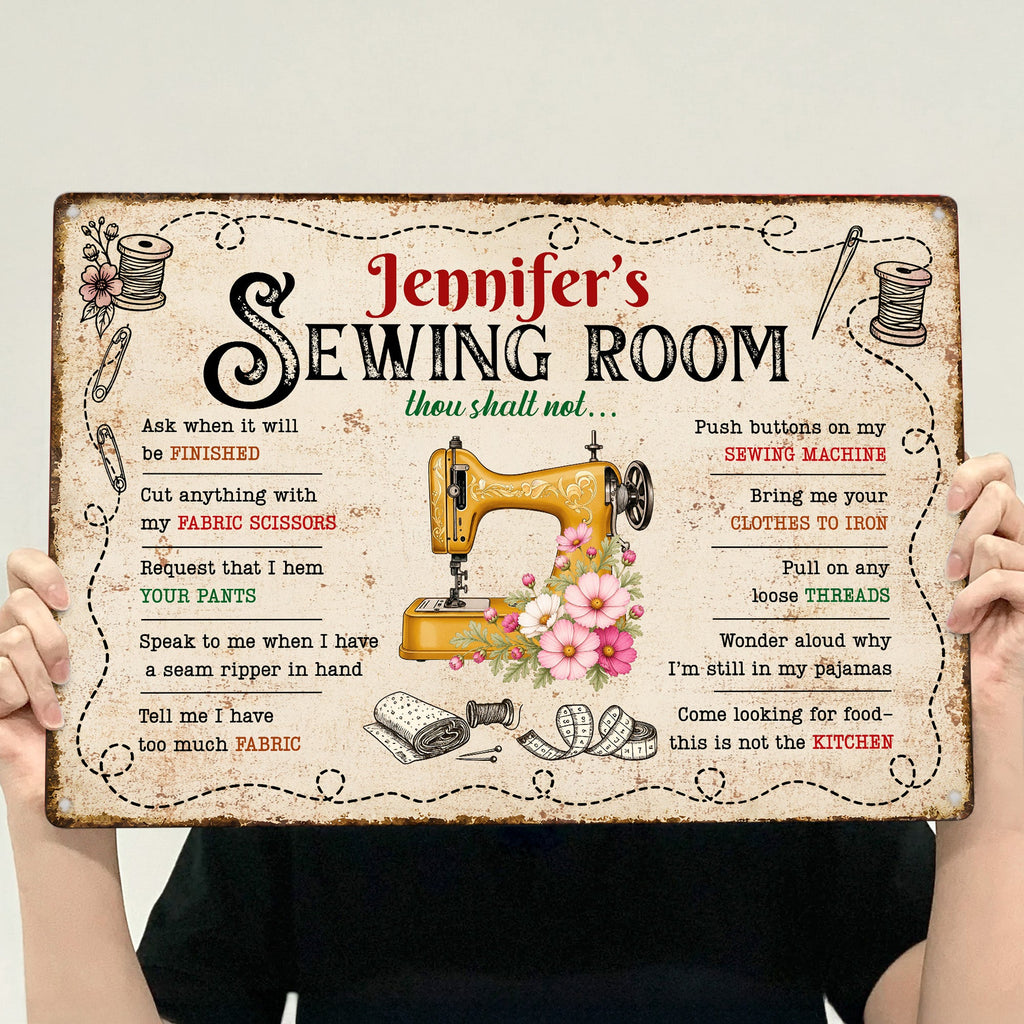Sewing Room Thou Shalt Not… - Personalized Metal Sign