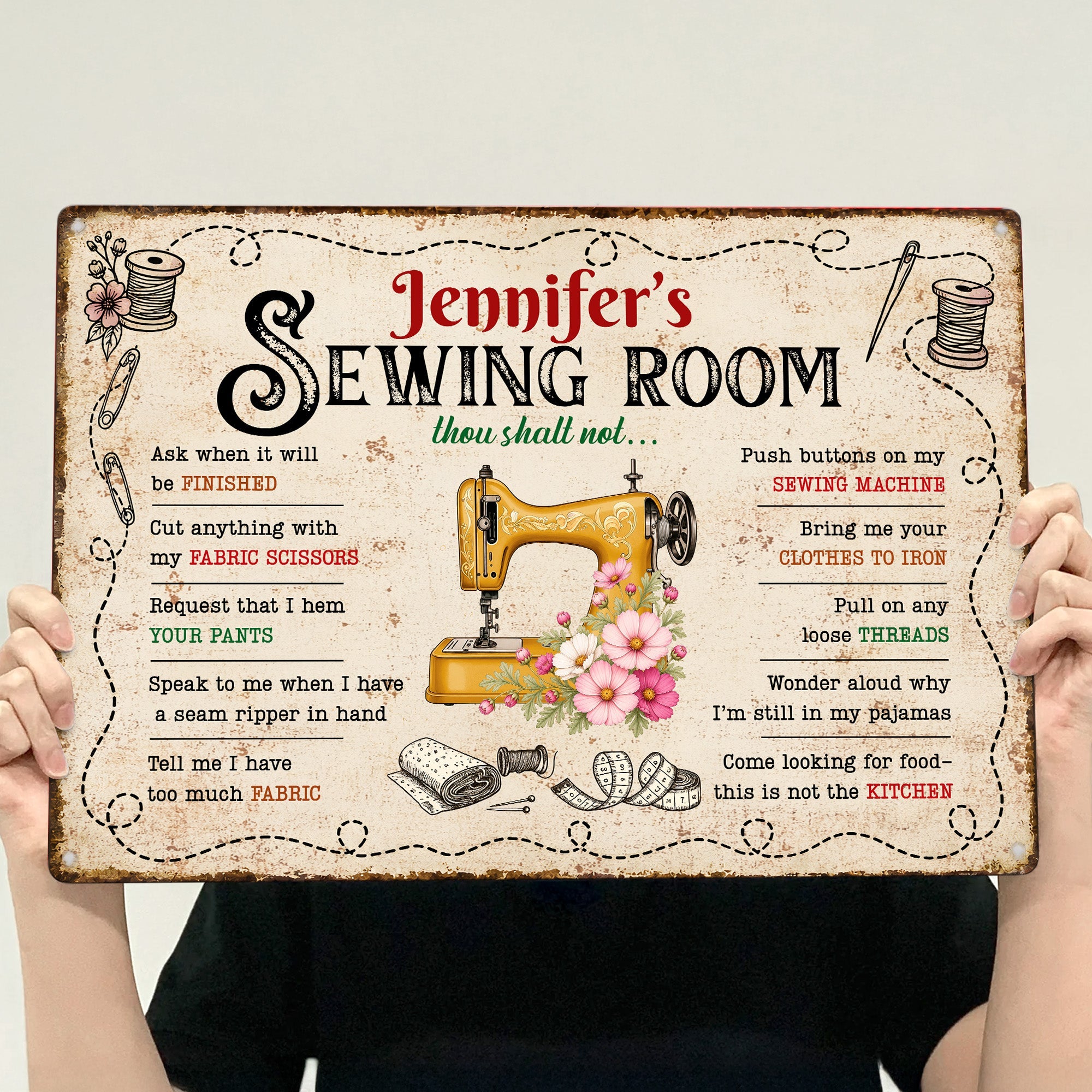 Sewing Room Thou Shalt Not… - Personalized Metal Sign