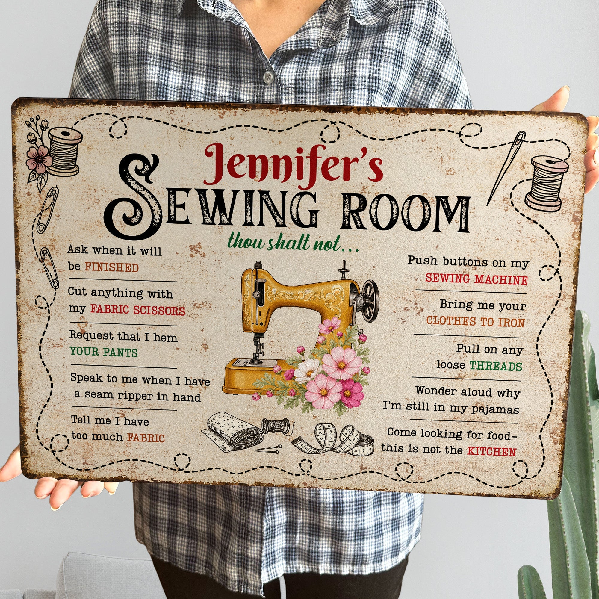 Sewing Room Thou Shalt Not… - Personalized Metal Sign