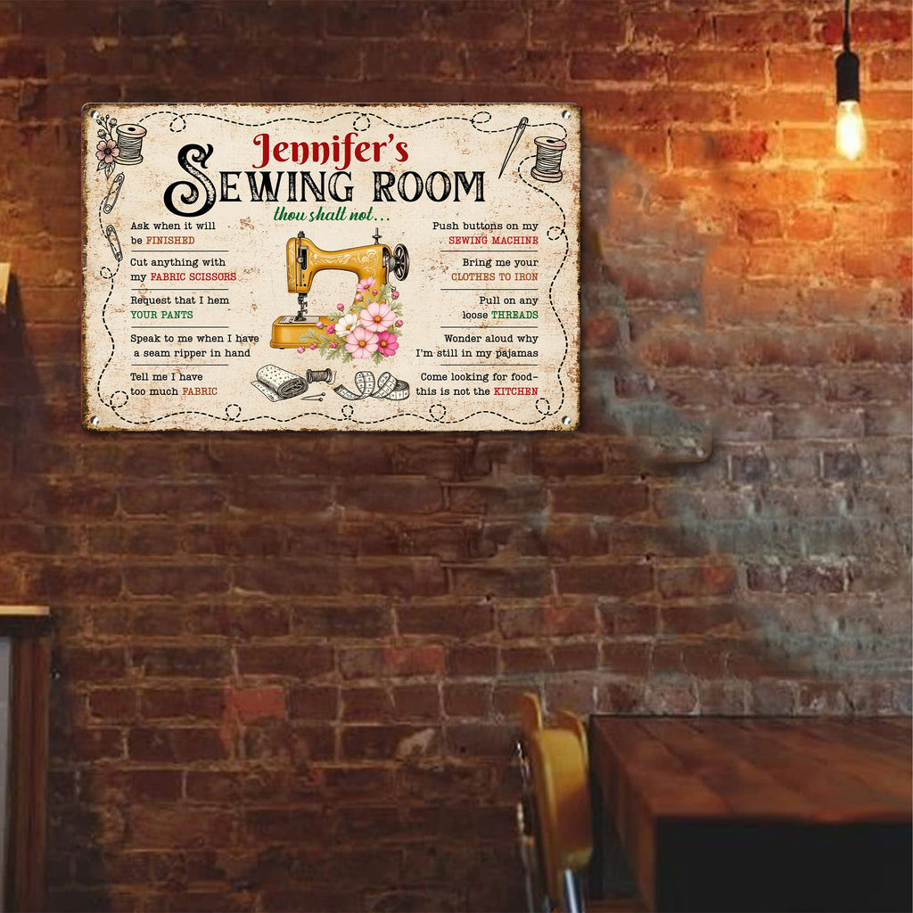 Sewing Room Thou Shalt Not… - Personalized Metal Sign