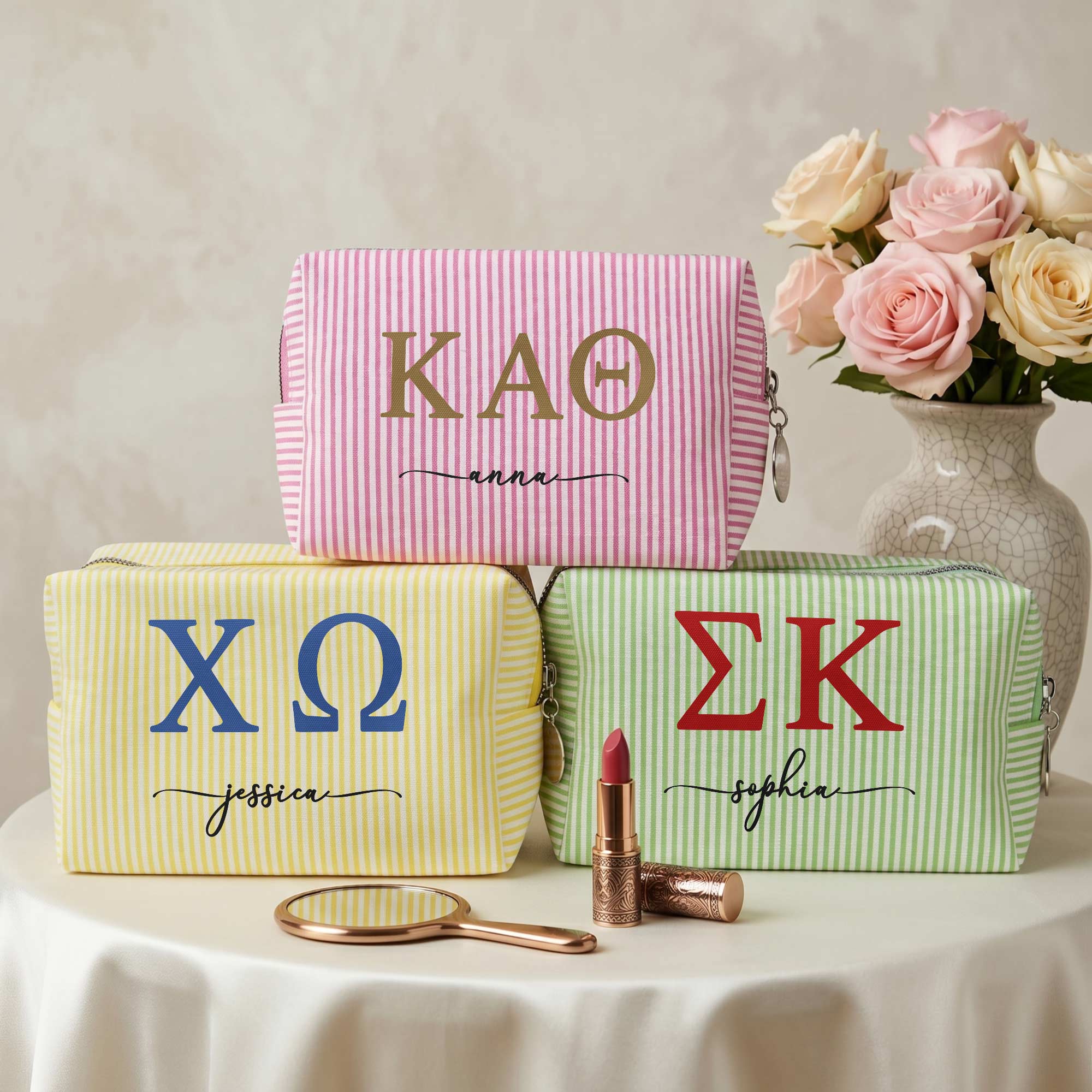 Sorority Greek Letters Monogram - Personalized Makeup Bag