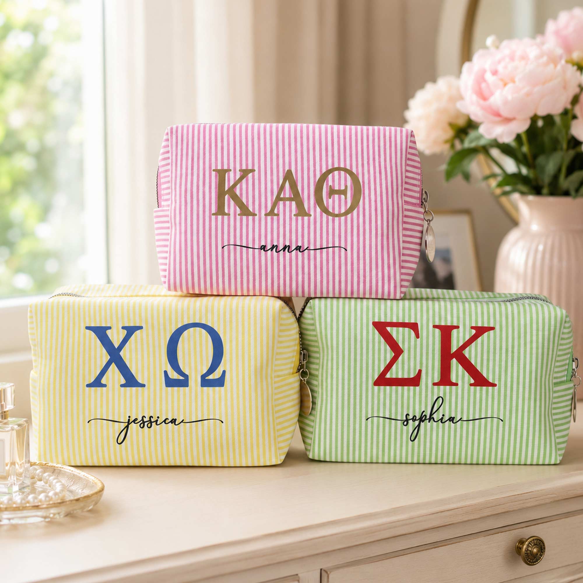 Sorority Greek Letters Monogram - Personalized Makeup Bag