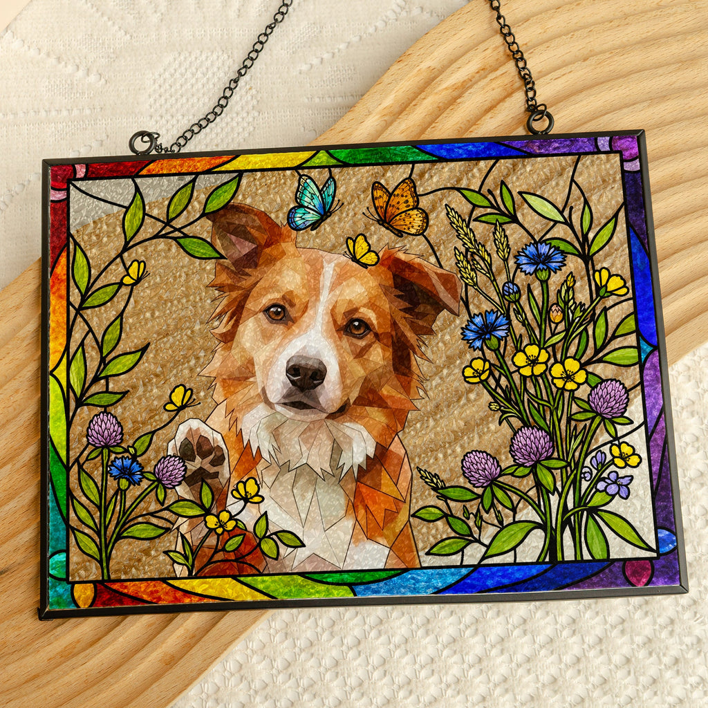 Stained Glass Style Pet Portrait Gift For Pet Lovers, Pet Loss Gifts - Personalized Window Hanging Suncatcher