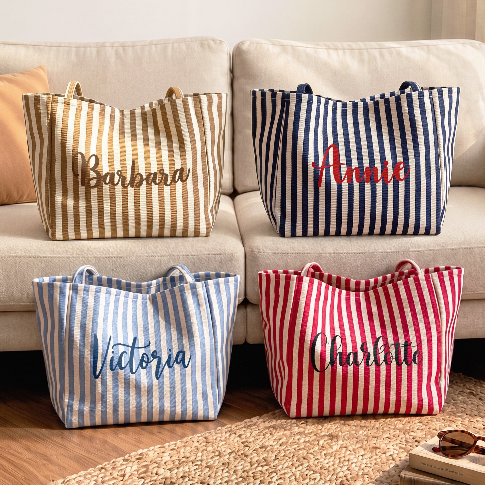 Striped Canvas With Name - Personalized Tote Bag