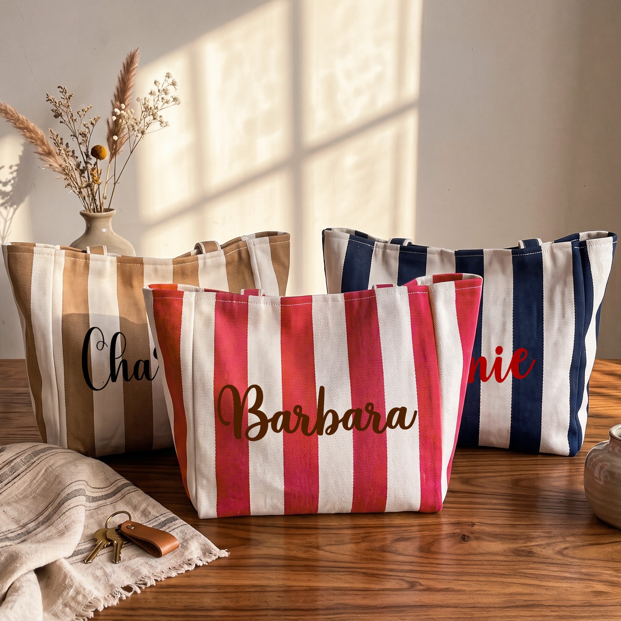Striped Canvas With Name - Personalized Tote Bag