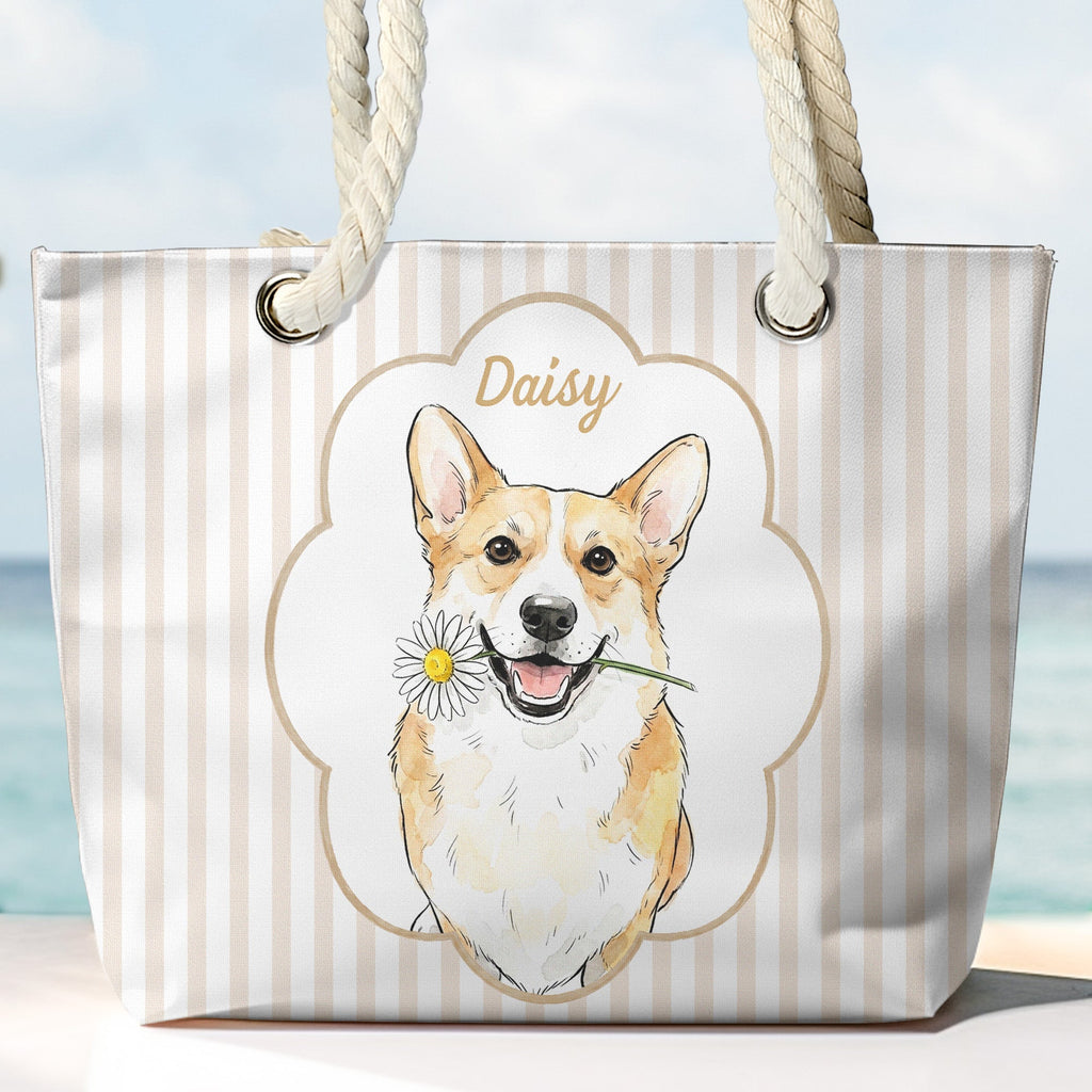 Summer Bag Custom Pet Portrait Watercolor Art - Personalized Beach Bag
