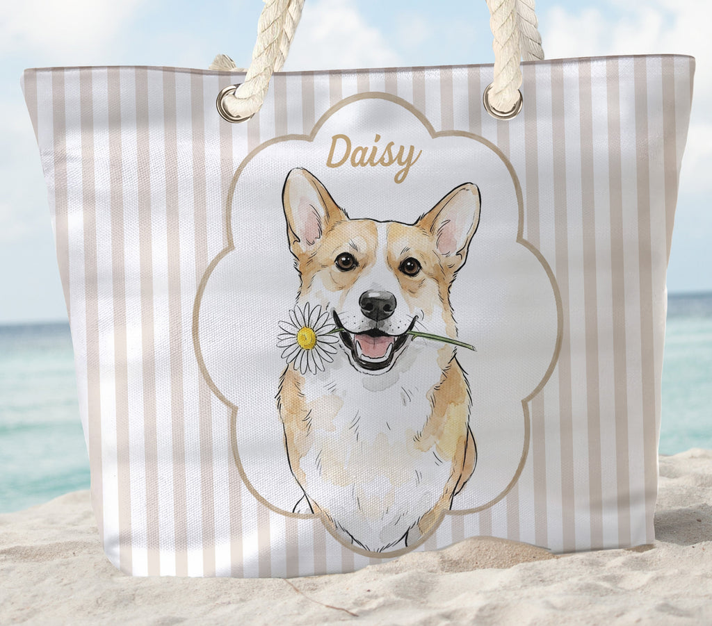 Summer Bag Custom Pet Portrait Watercolor Art - Personalized Beach Bag
