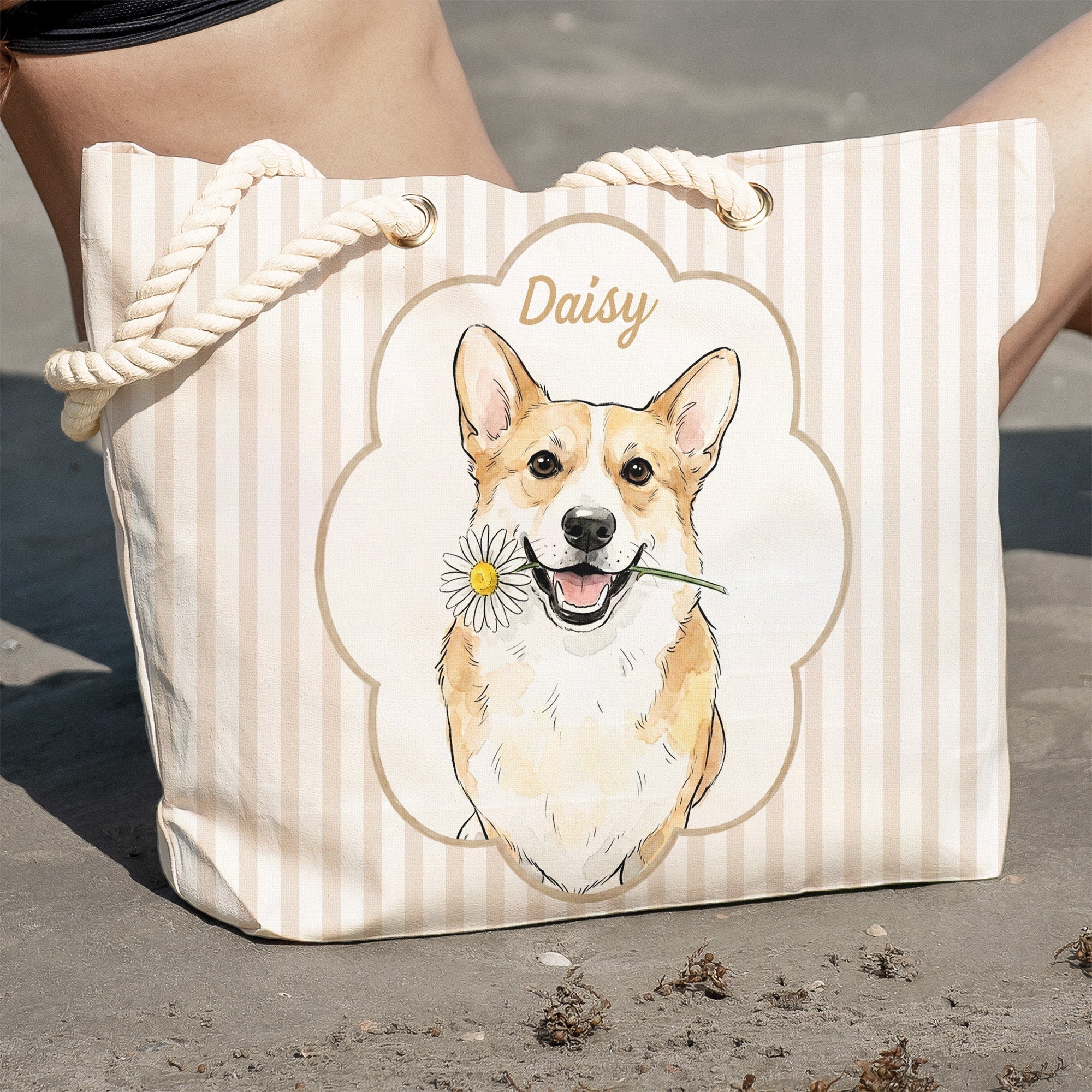 Summer Bag Custom Pet Portrait Watercolor Art - Personalized Beach Bag