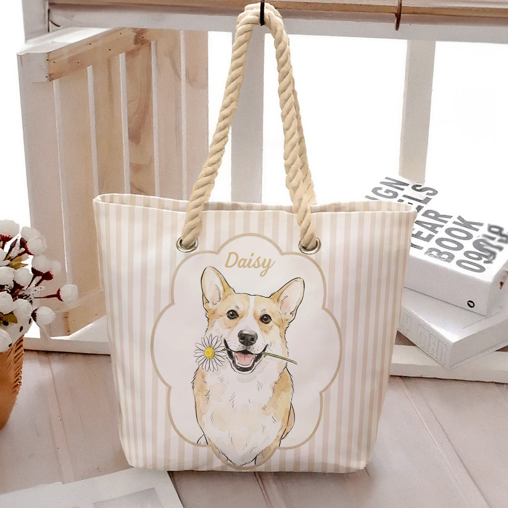 Summer Bag Custom Pet Portrait Watercolor Art - Personalized Beach Bag