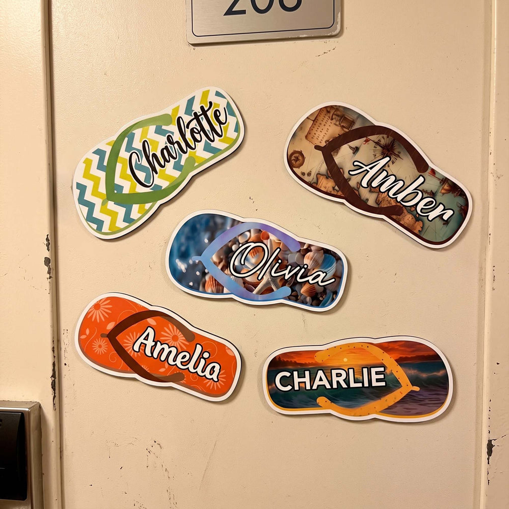 Summer Flip Flops - Cruise Door Signs Stateroom Decor Cruising Family Vacation, Girls Trip - Personalized Magnet