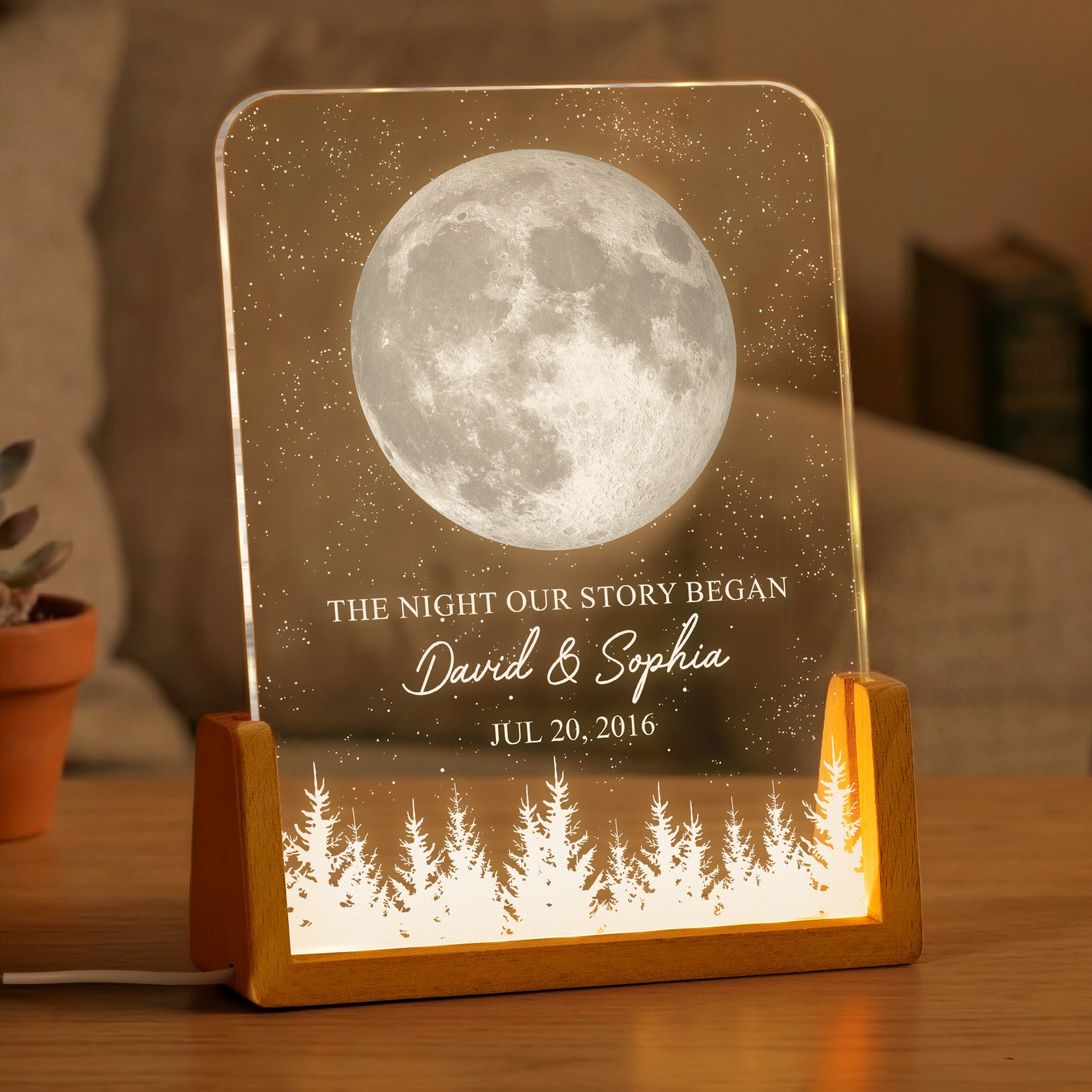 The Night Our Story Began Custom Moon Phase Couple Anniversary Gifts - Personalized Night Light
