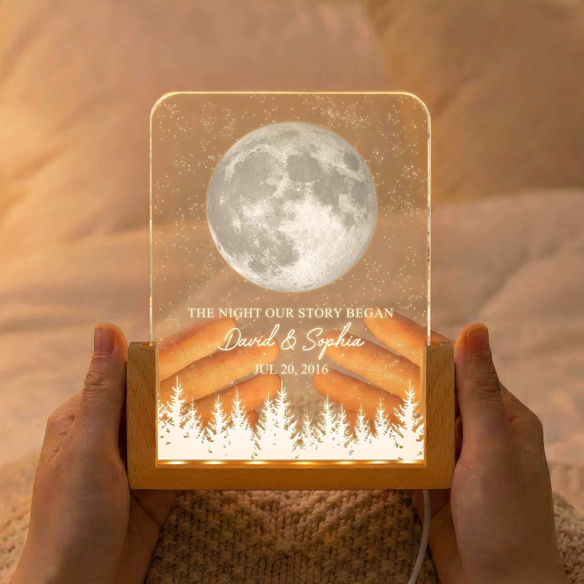 The Night Our Story Began Custom Moon Phase Couple Anniversary Gifts - Personalized Night Light