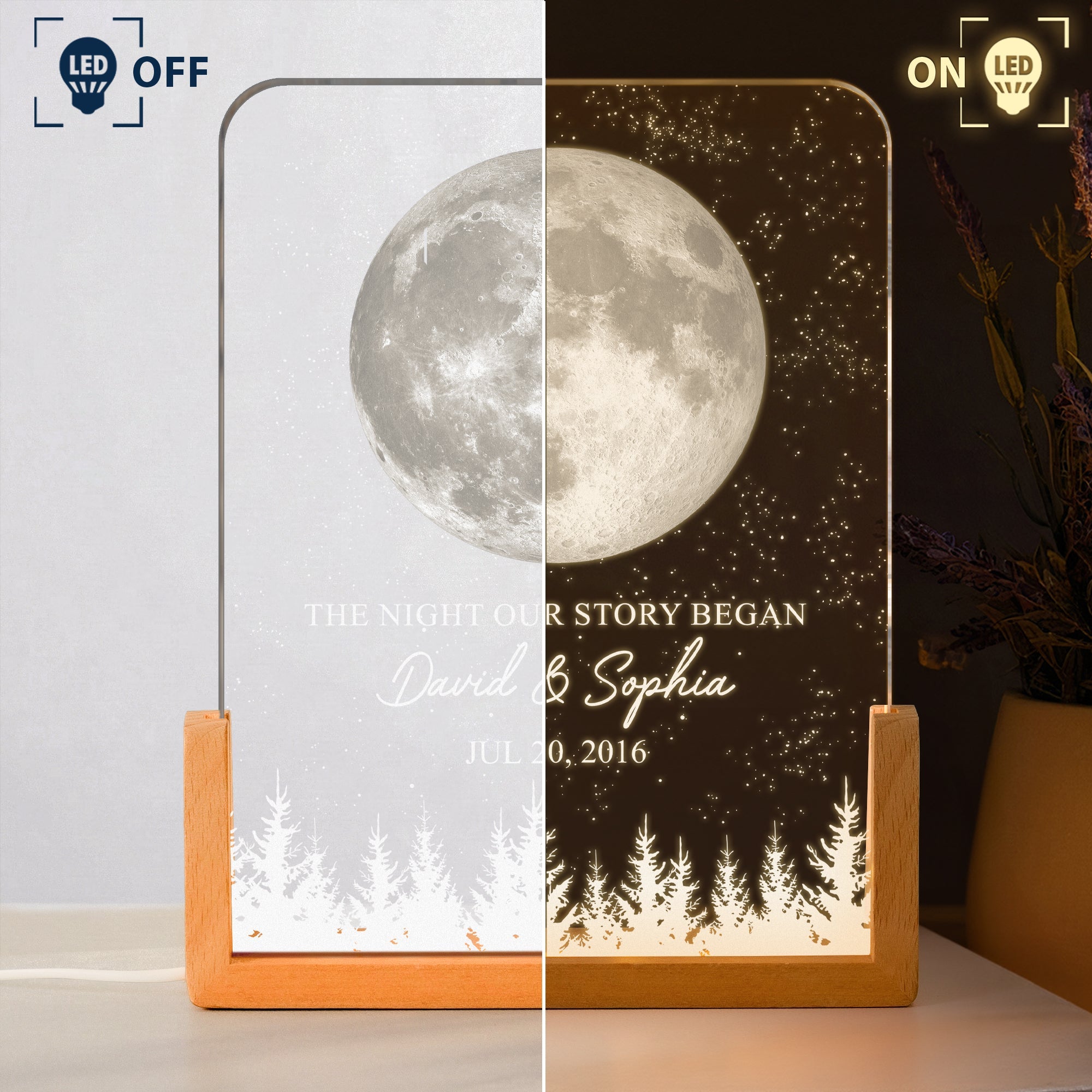 The Night Our Story Began Custom Moon Phase Couple Anniversary Gifts - Personalized Night Light