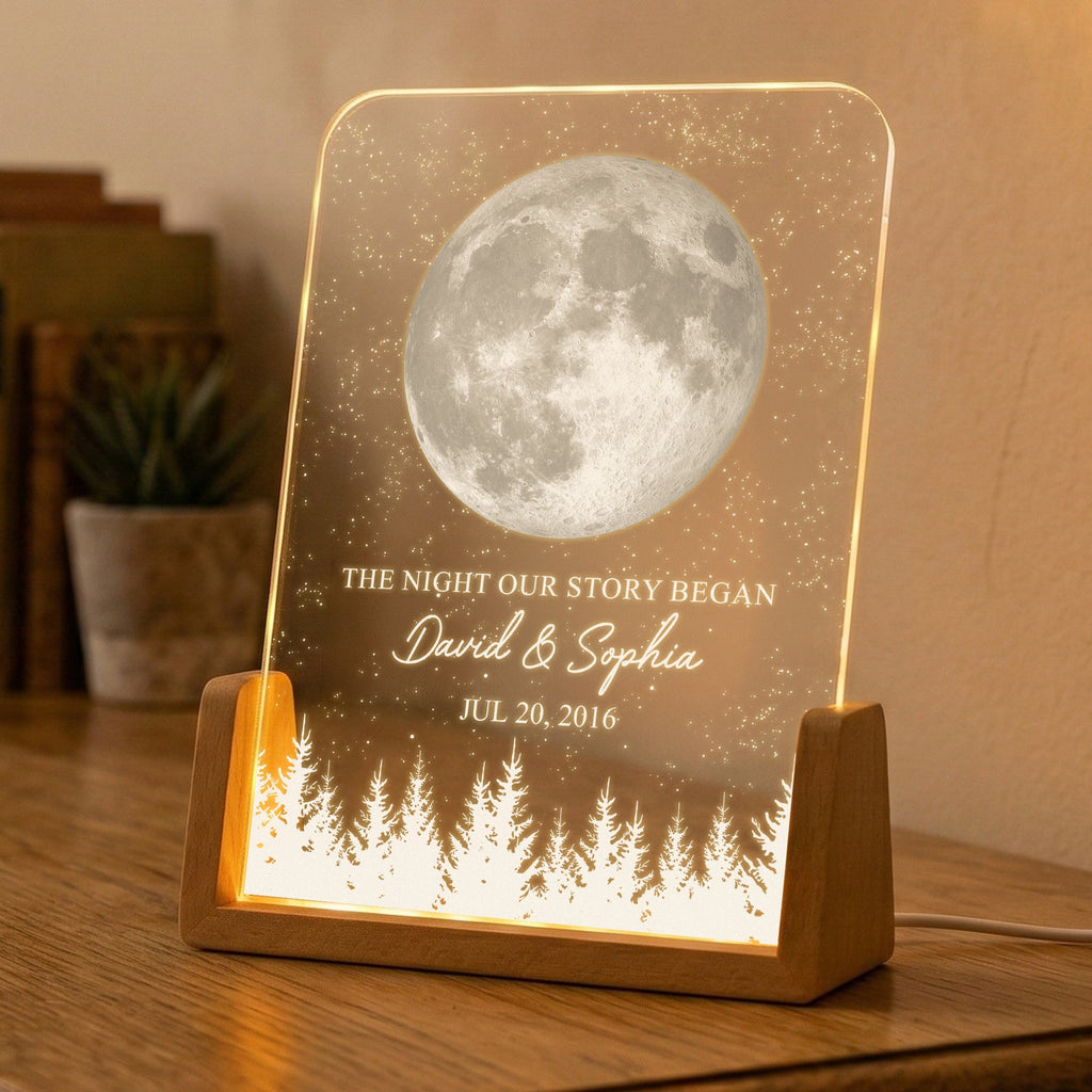 The Night Our Story Began Custom Moon Phase Couple Anniversary Gifts - Personalized Night Light