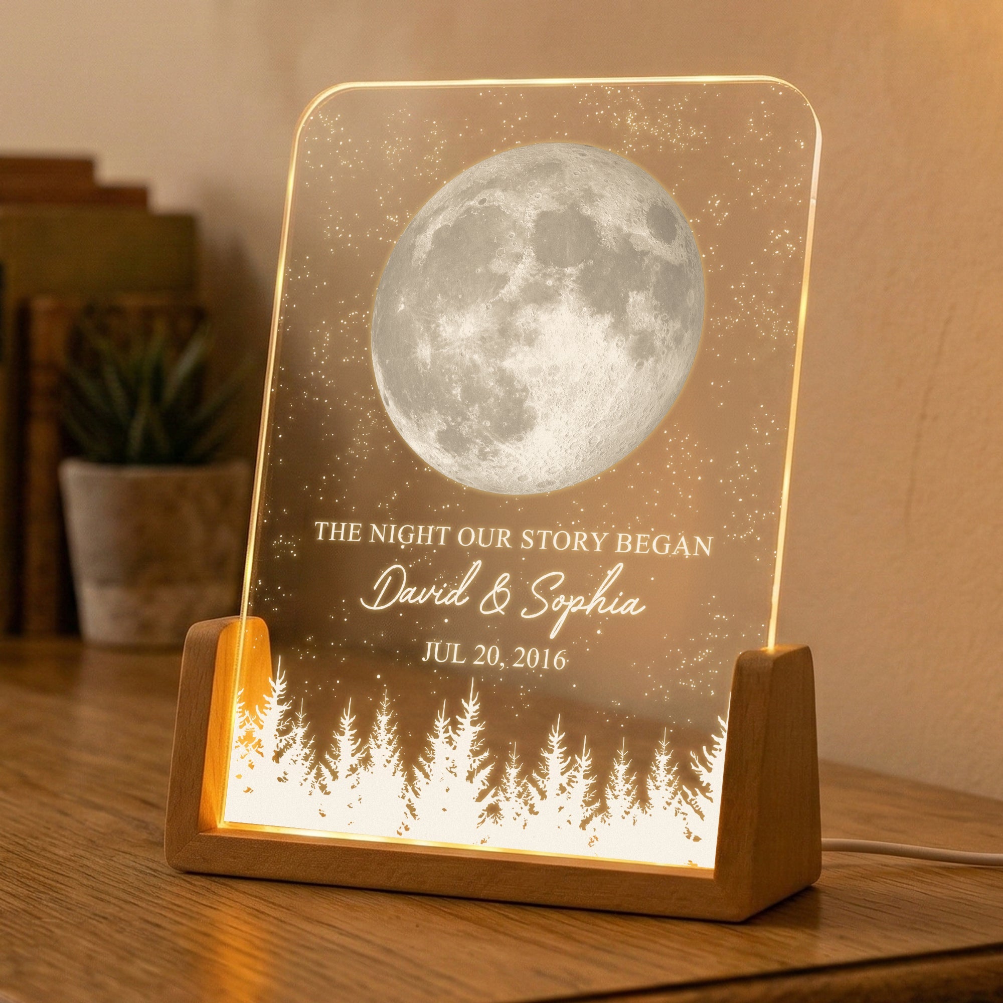 The Night Our Story Began Custom Moon Phase Couple Anniversary Gifts - Personalized Night Light