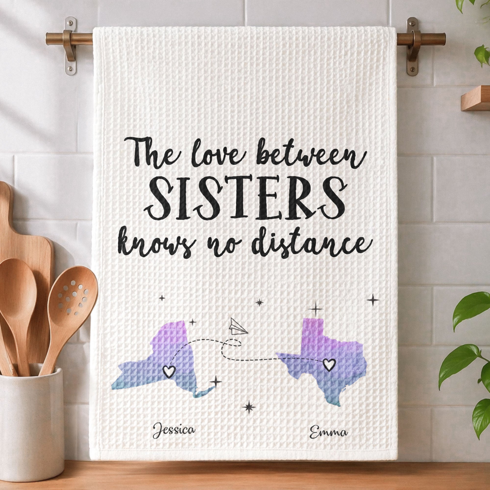 The Love Between Sisters/ Family, Long Distance Gift - Personalized Kitchen Towel