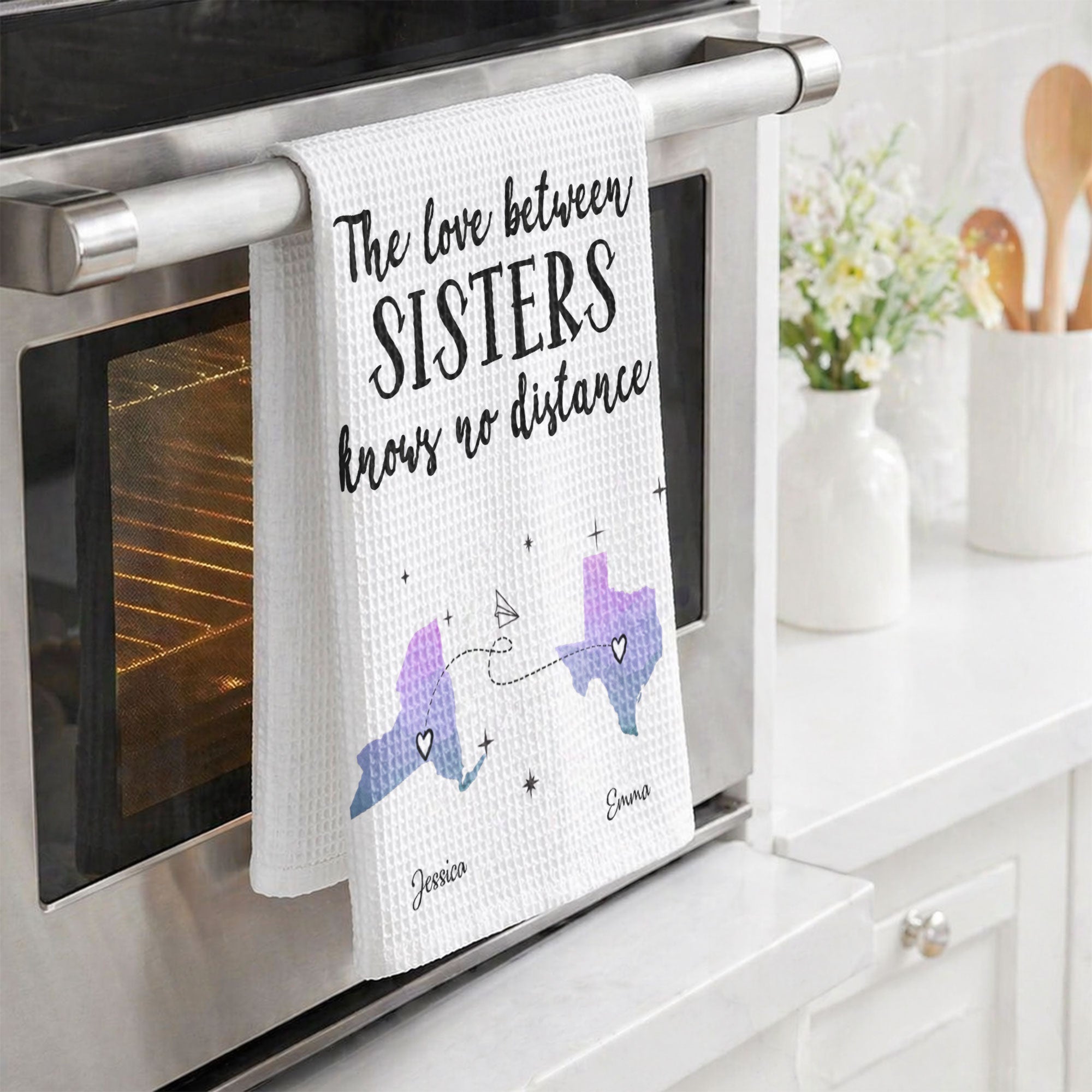 The Love Between Sisters/ Family, Long Distance Gift - Personalized Kitchen Towel