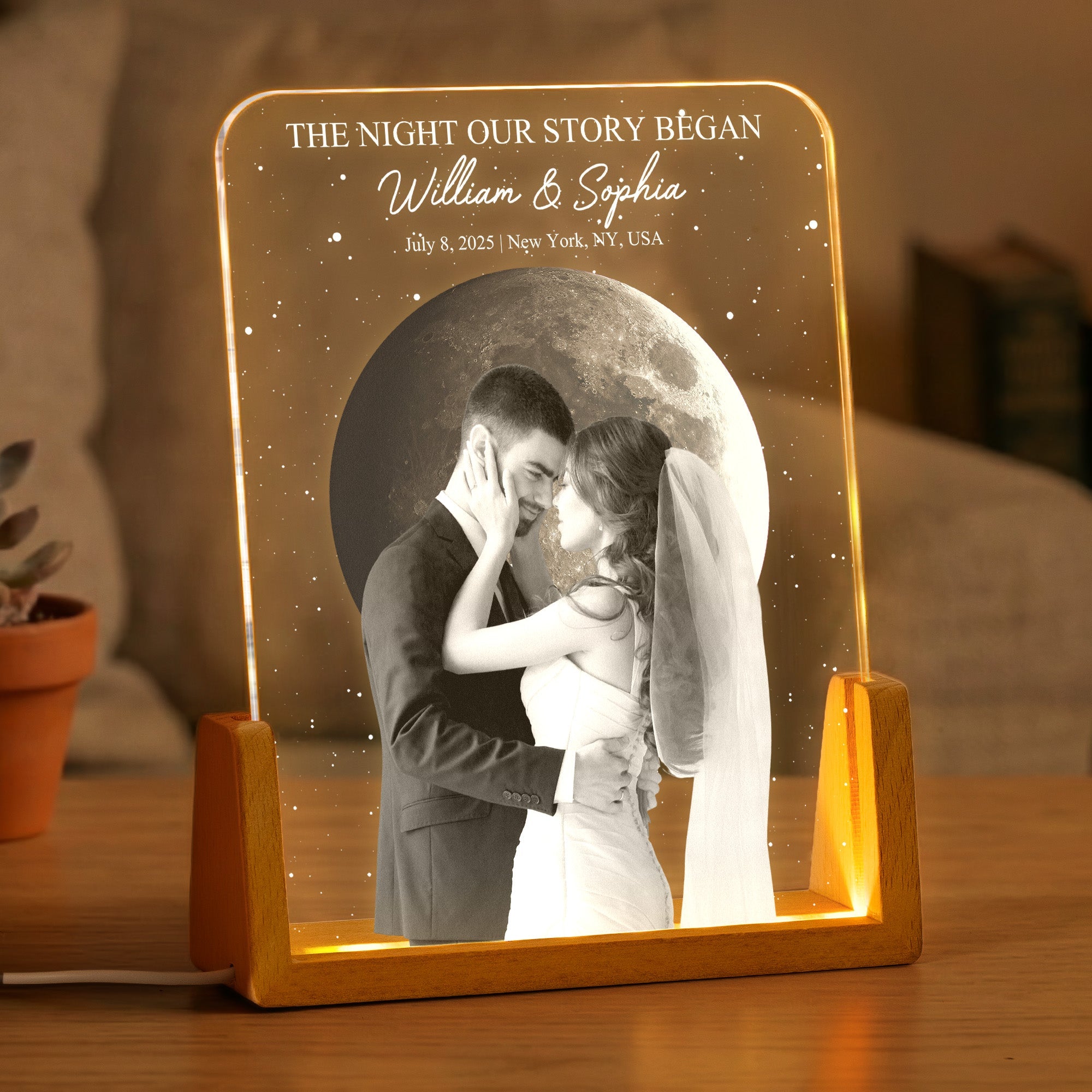 The Night Our Story Began Custom Photo & Moon Phase - Personalized Night Light